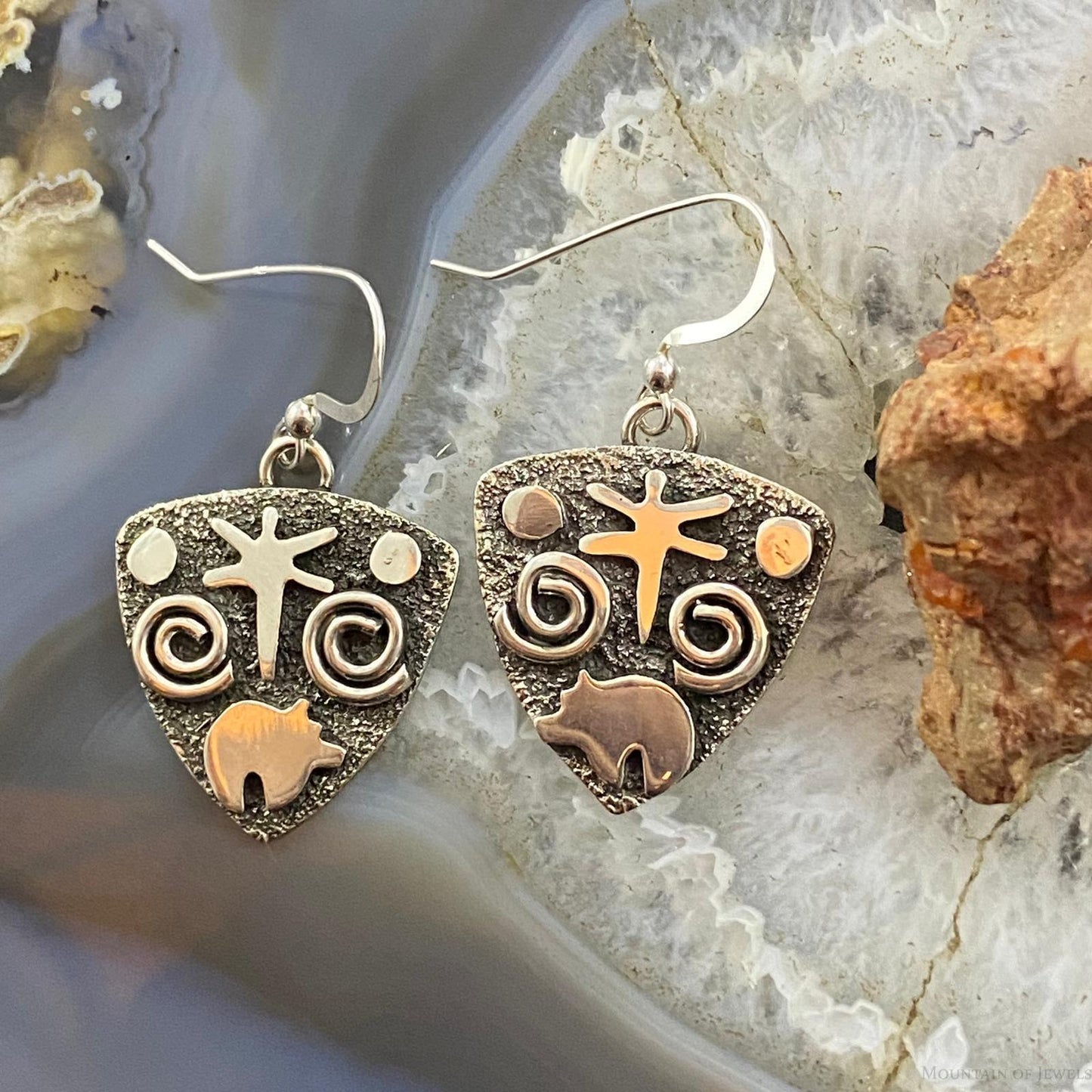 Alex Sanchez Native American Sterling Silver Guitar Picks Petroglyph Dangle Earrings For Women #5