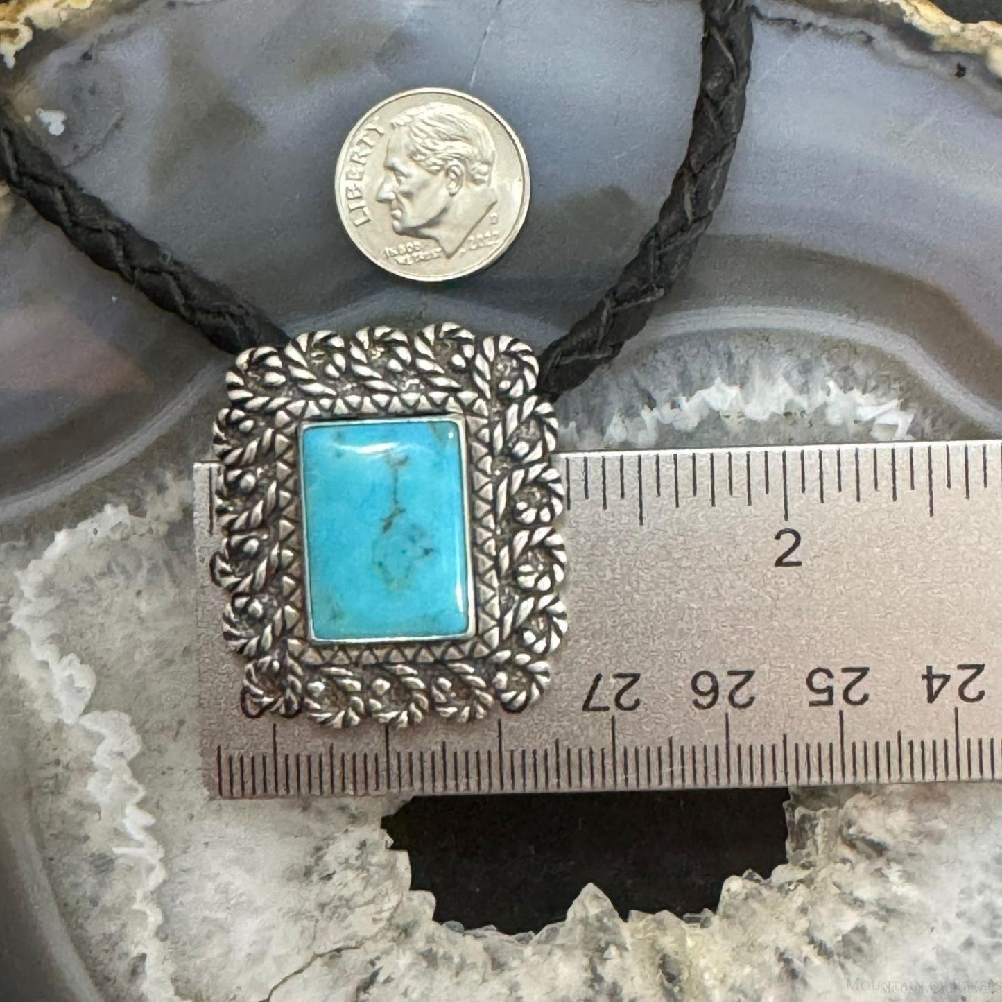 Carolyn Pollack Sterling Silver Turquoise Pendant with Black Braided Leather Necklace