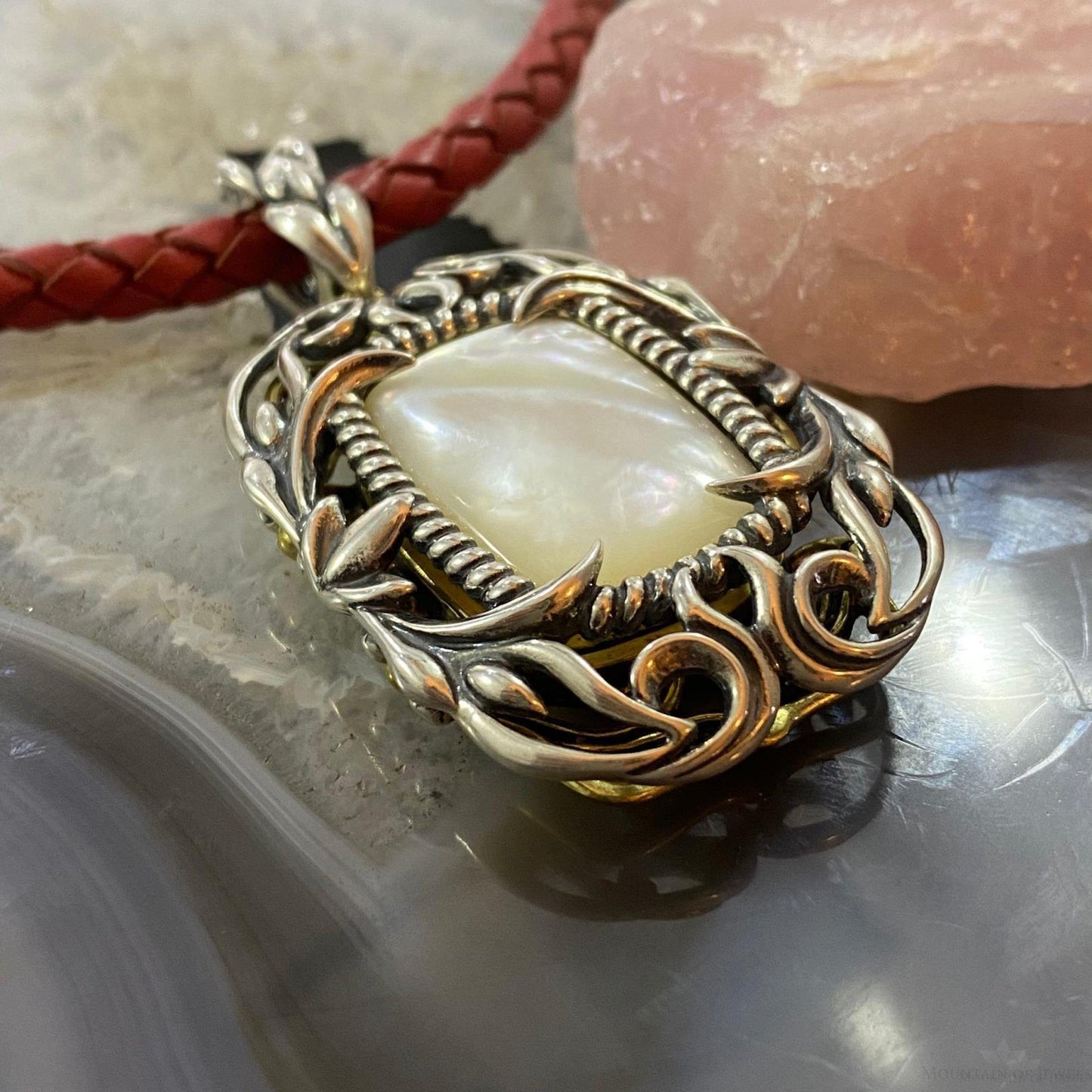 Carolyn Pollack Southwestern Style Sterling Silver & Brass Mother of Pearl Locket For Women