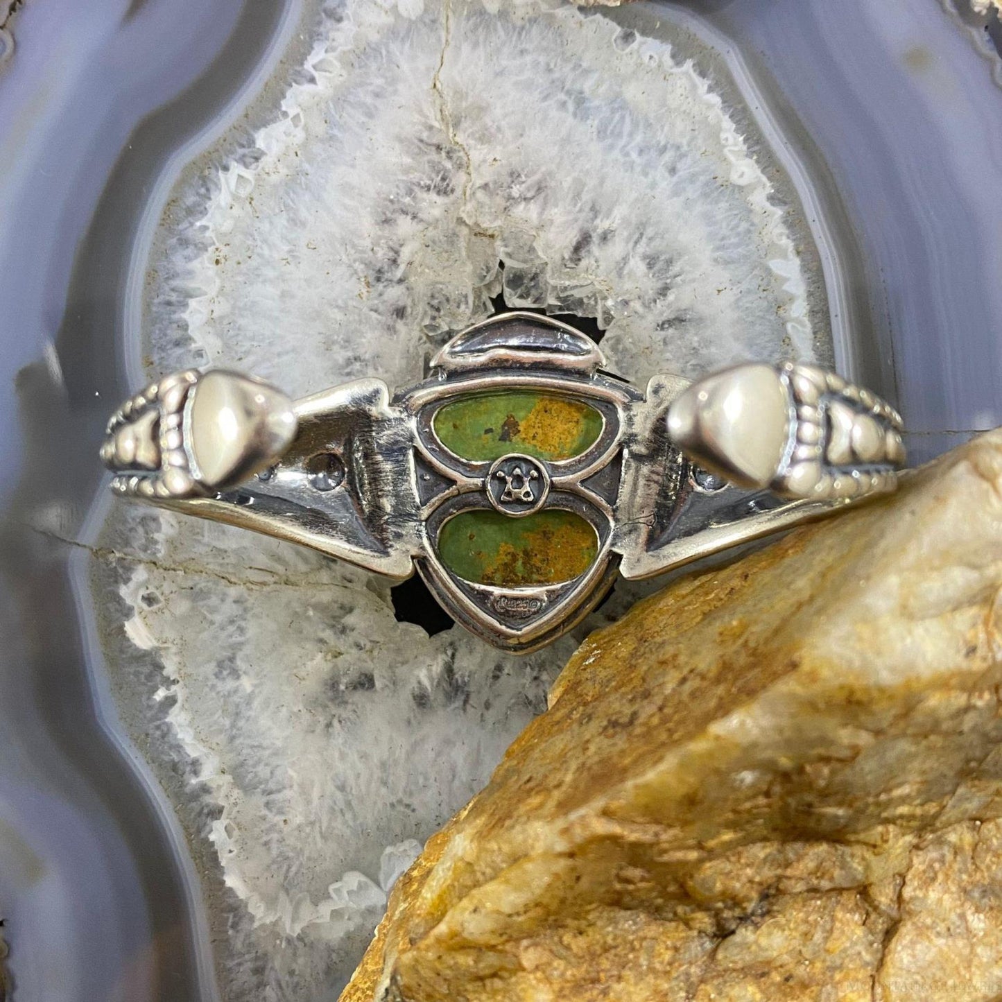 Carolyn Pollack Sterling Silver Shield Green Turquoise Decorated Bracelet For Women