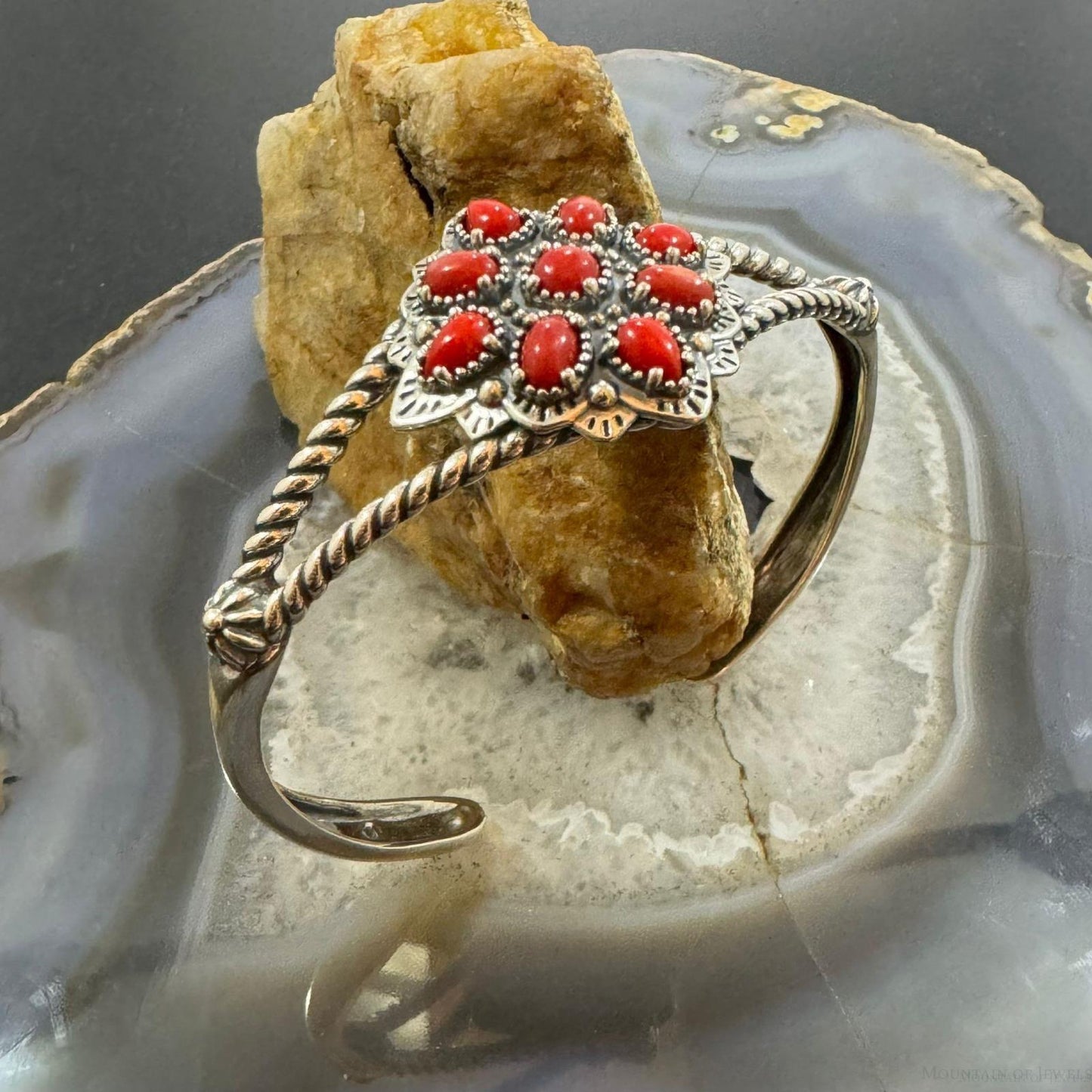 Carolyn Pollack Sterling Silver 9 Red Jasper Decorated Cluster Bracelet For Women