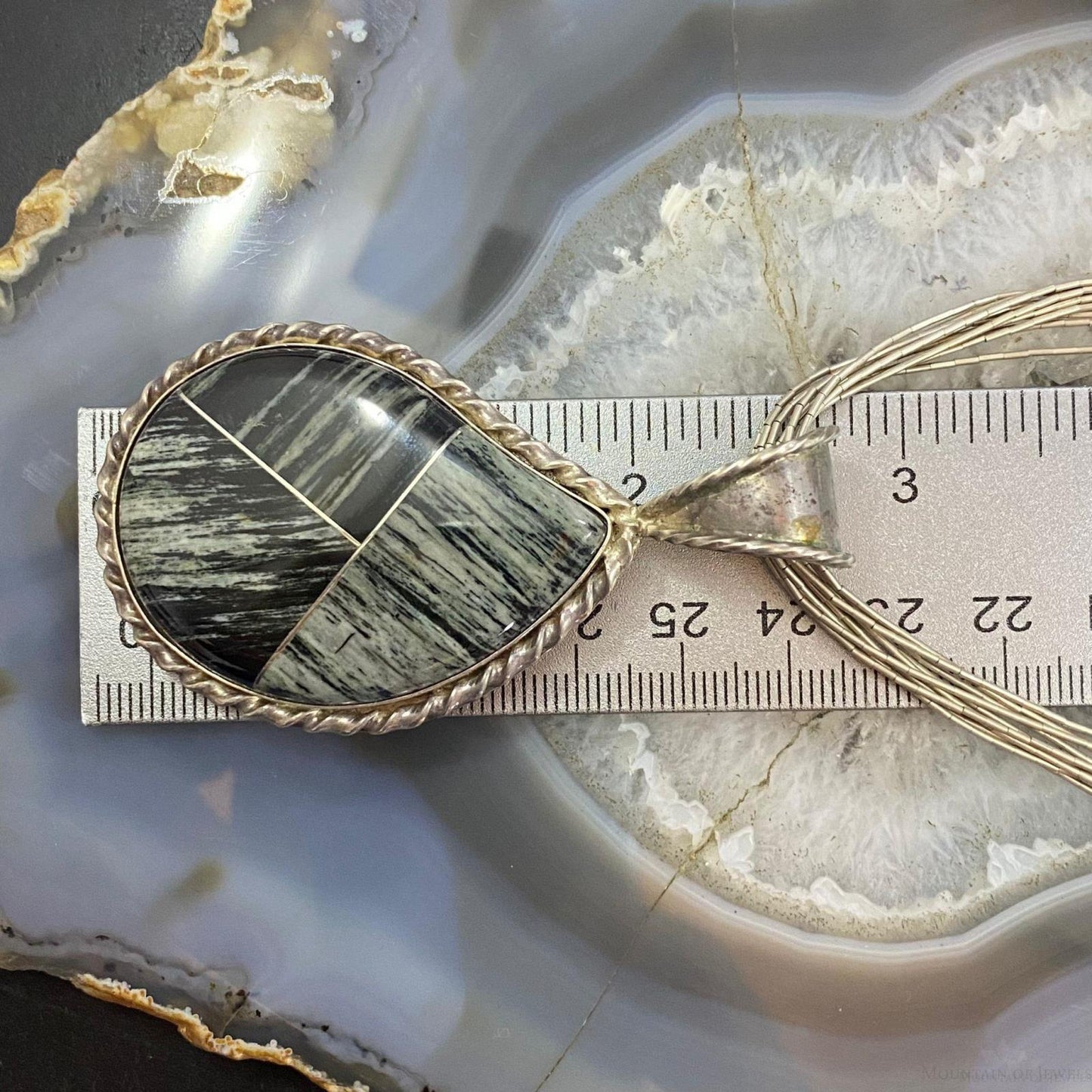 Sterling Silver Teardrop Zebra Stone w/17" Liquid Silver Necklace For Women, Desert Rose Trading