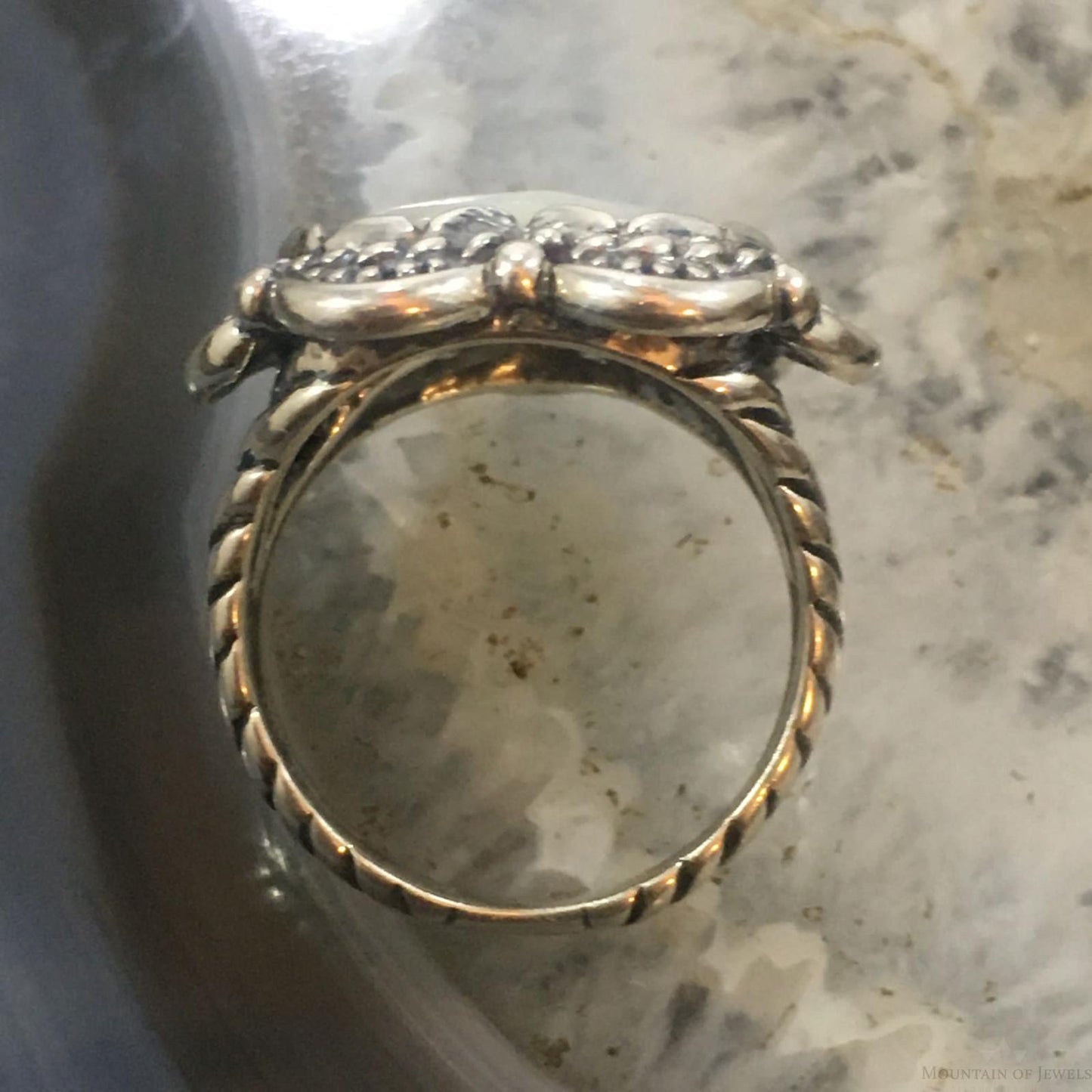 Carolyn Pollack Southwestern Style Sterling Silver Faceted Mother of Pearl Decorated Heart Ring Size 6.5