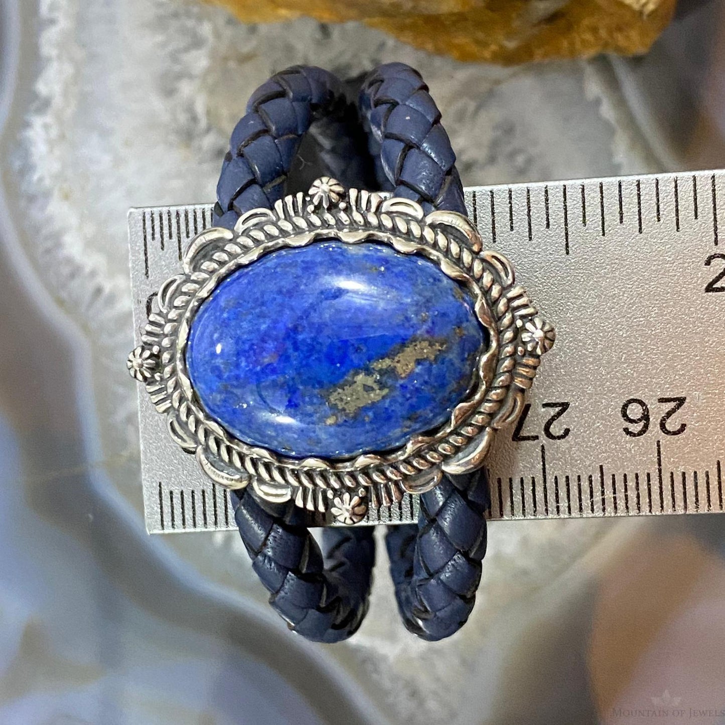 Carolyn Pollack Sterling Silver Denim Lapis Navy Braided Leather Bracelet For Women