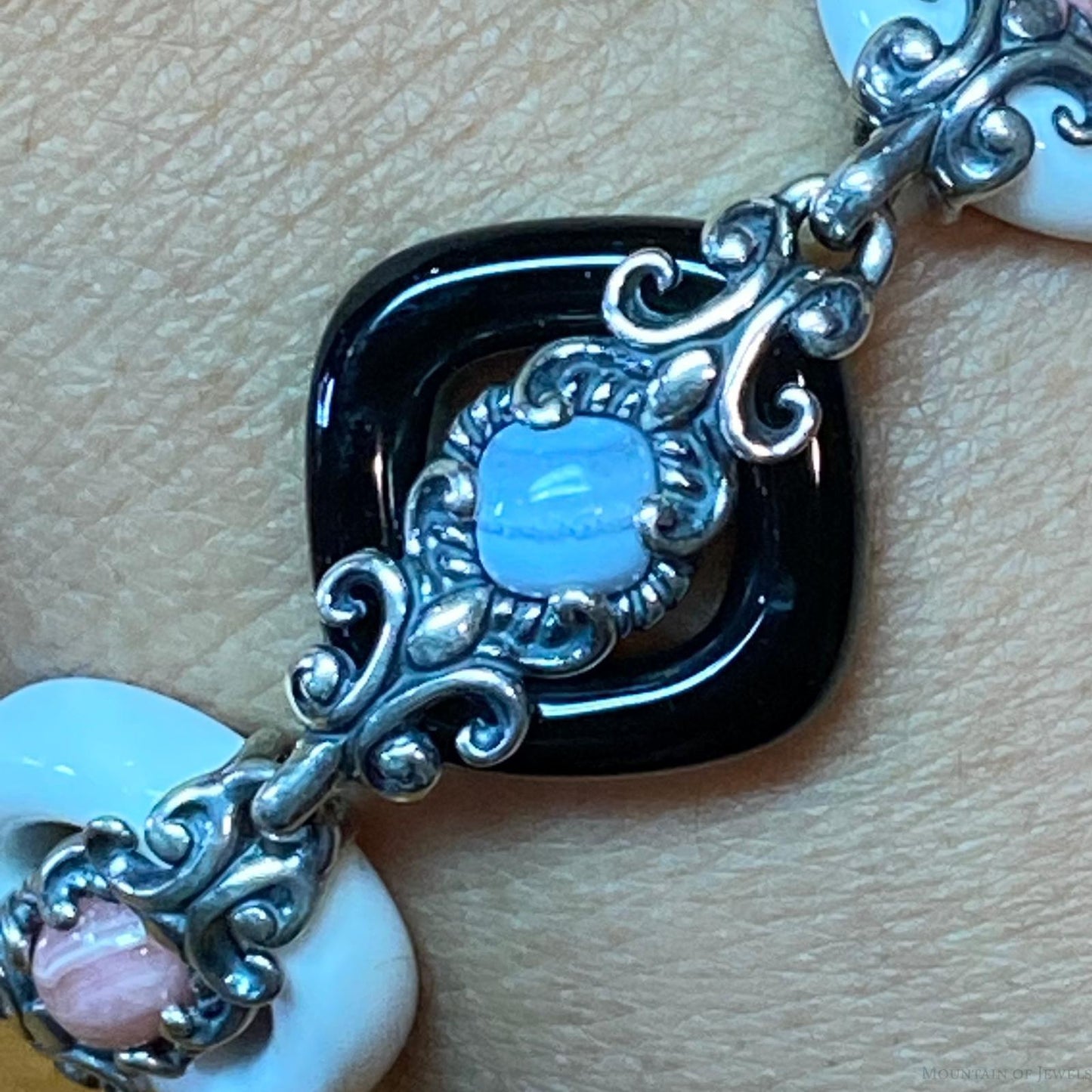 Carolyn Pollack Sterling Silver 3 Agates & 1 Rhodochrosite Link Bracelet For Women