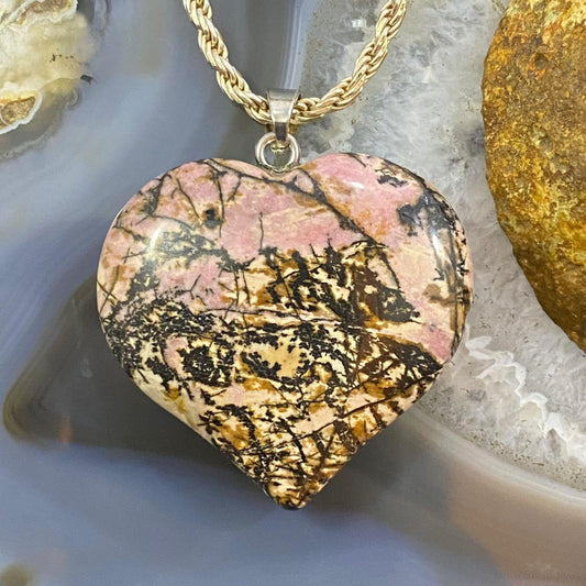 Heart Shape Slab Rhodonite Fashion Pendant For Women