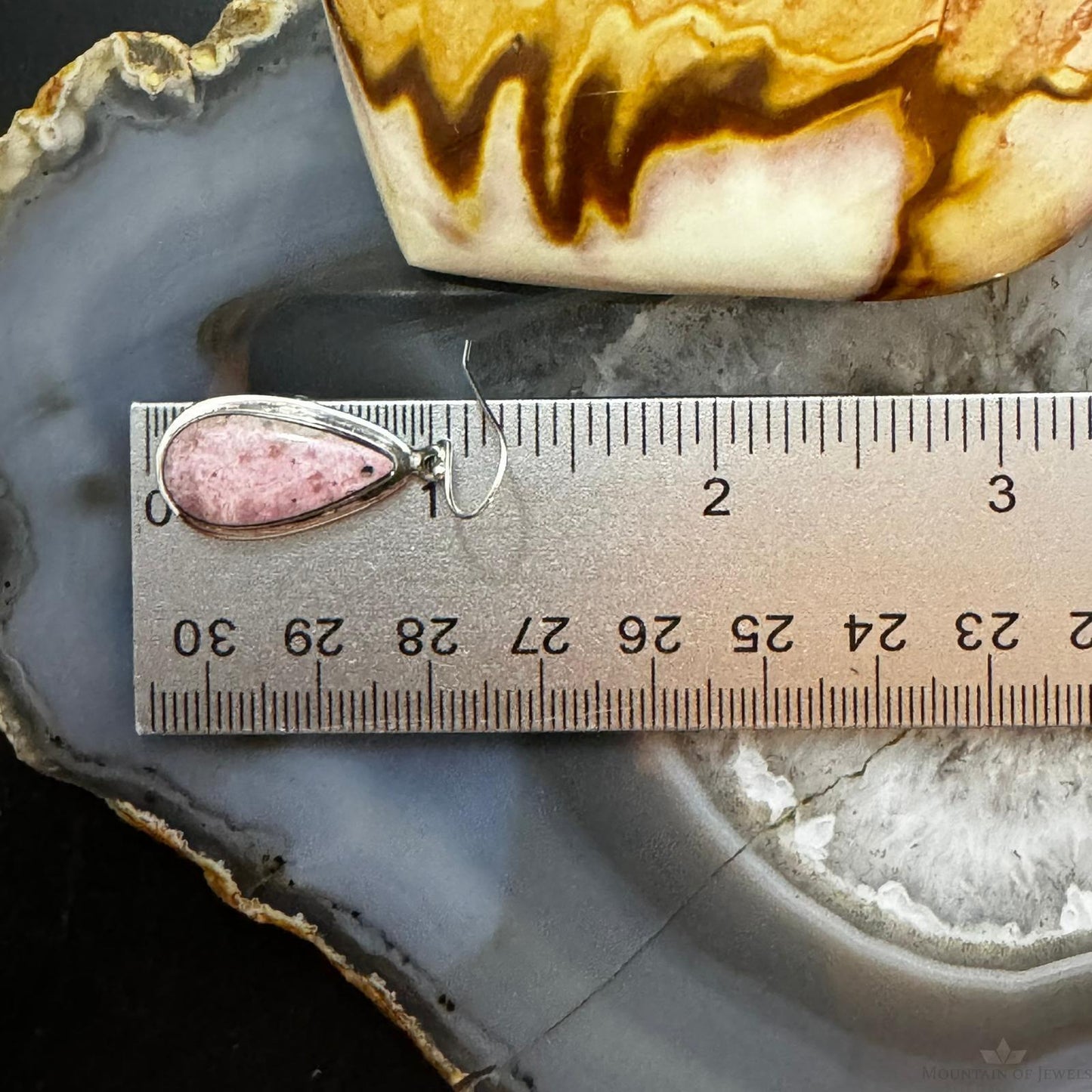 Native American Sterling Silver Teardrop Rhodonite Dangle Earrings For Women