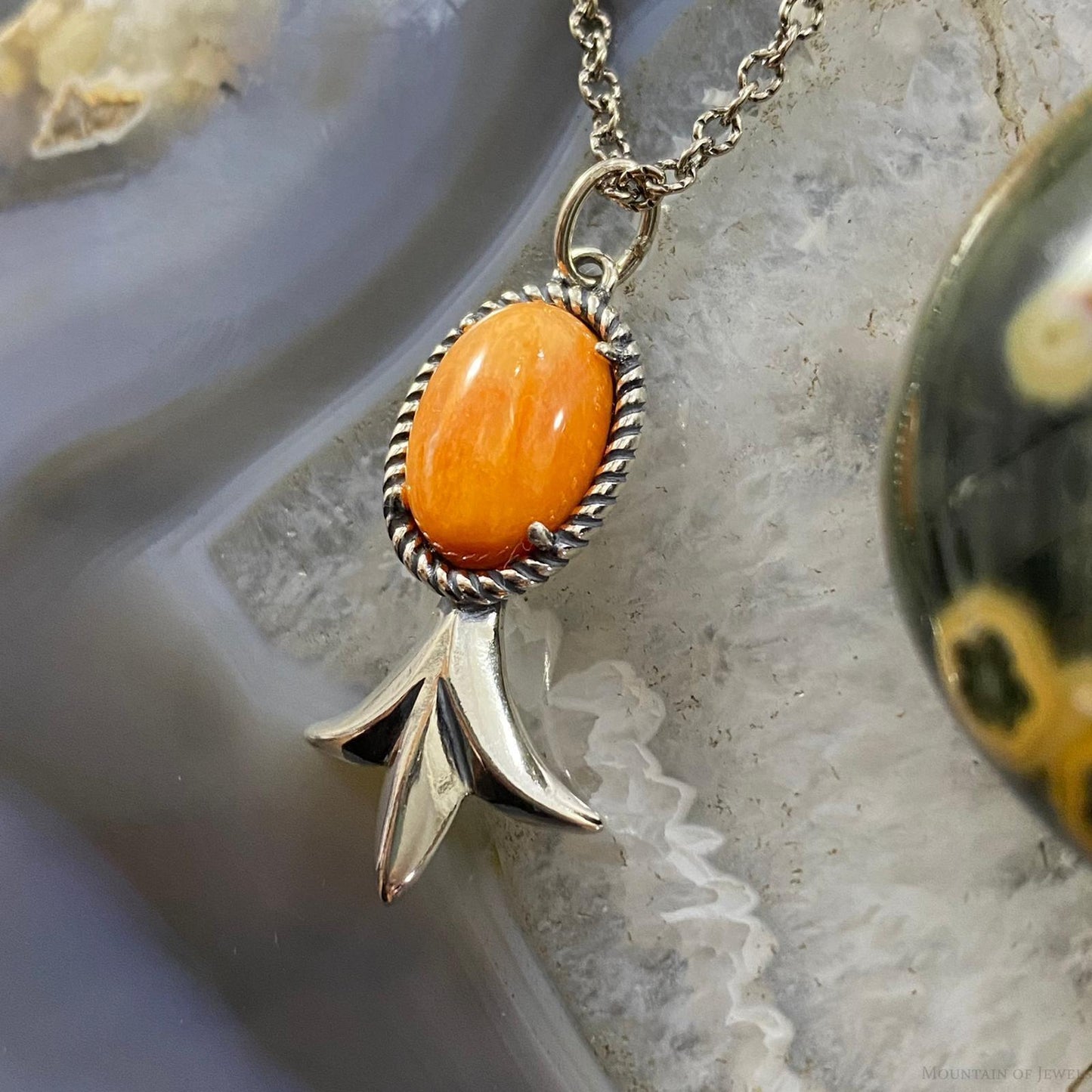 Carolyn Pollack Southwestern Style Sterling Silver Spiny Oyster Squash Pendant & Necklace For Women