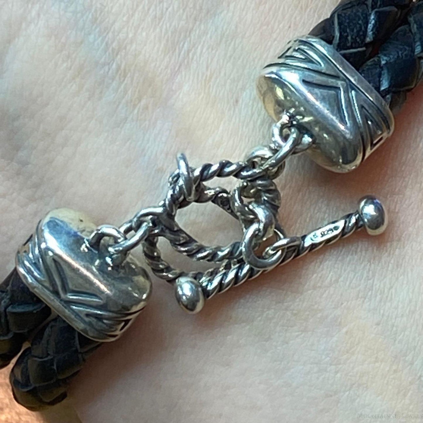 Carolyn Pollack Sterling Silver Snowflake Obsidian Braided Leather Bracelet For Women