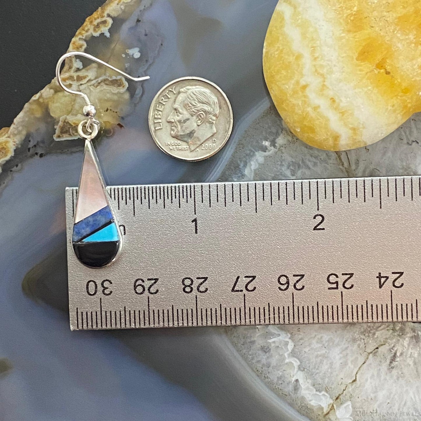 Sheryl Edaakie Zuni Native American Sterling Silver  Multi Stone Inlay Dangle Earrings For Women #3