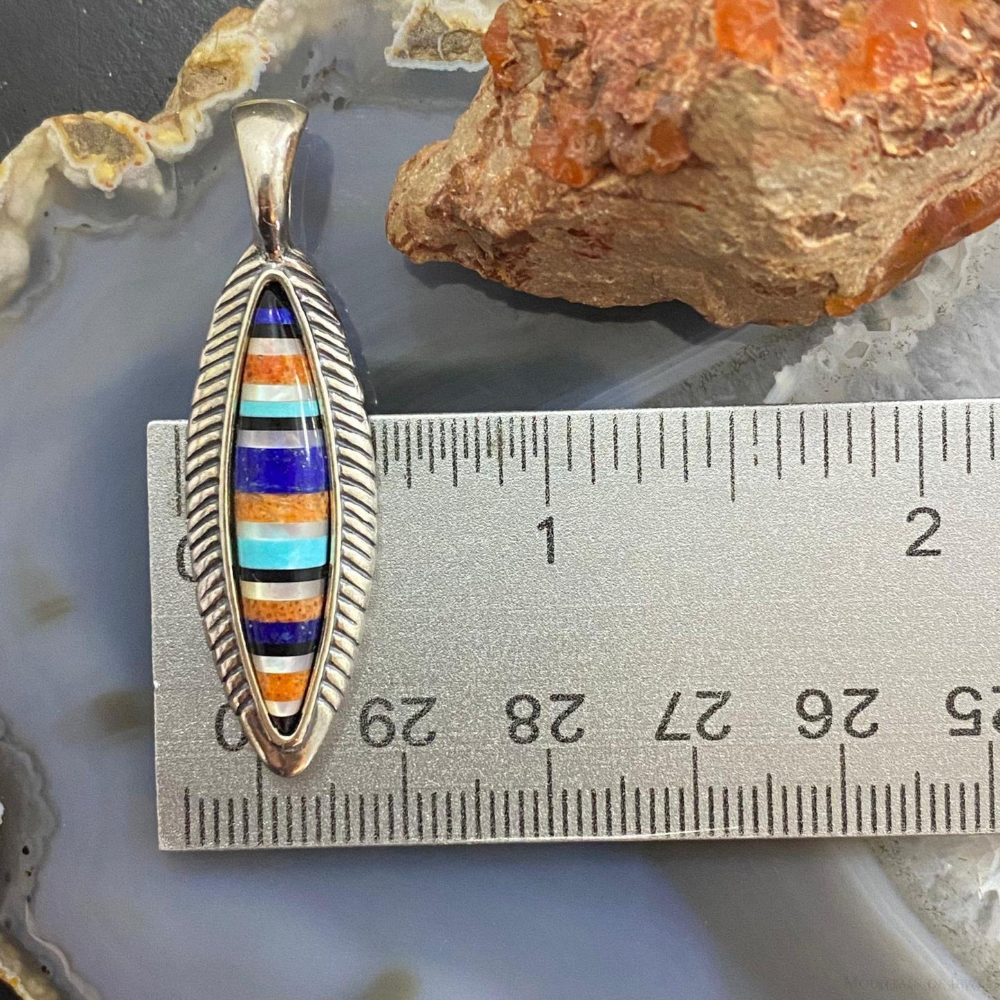 Carolyn Pollack Southwestern Style Sterling Silver Marquise Multistone Inlay Pendant For Women