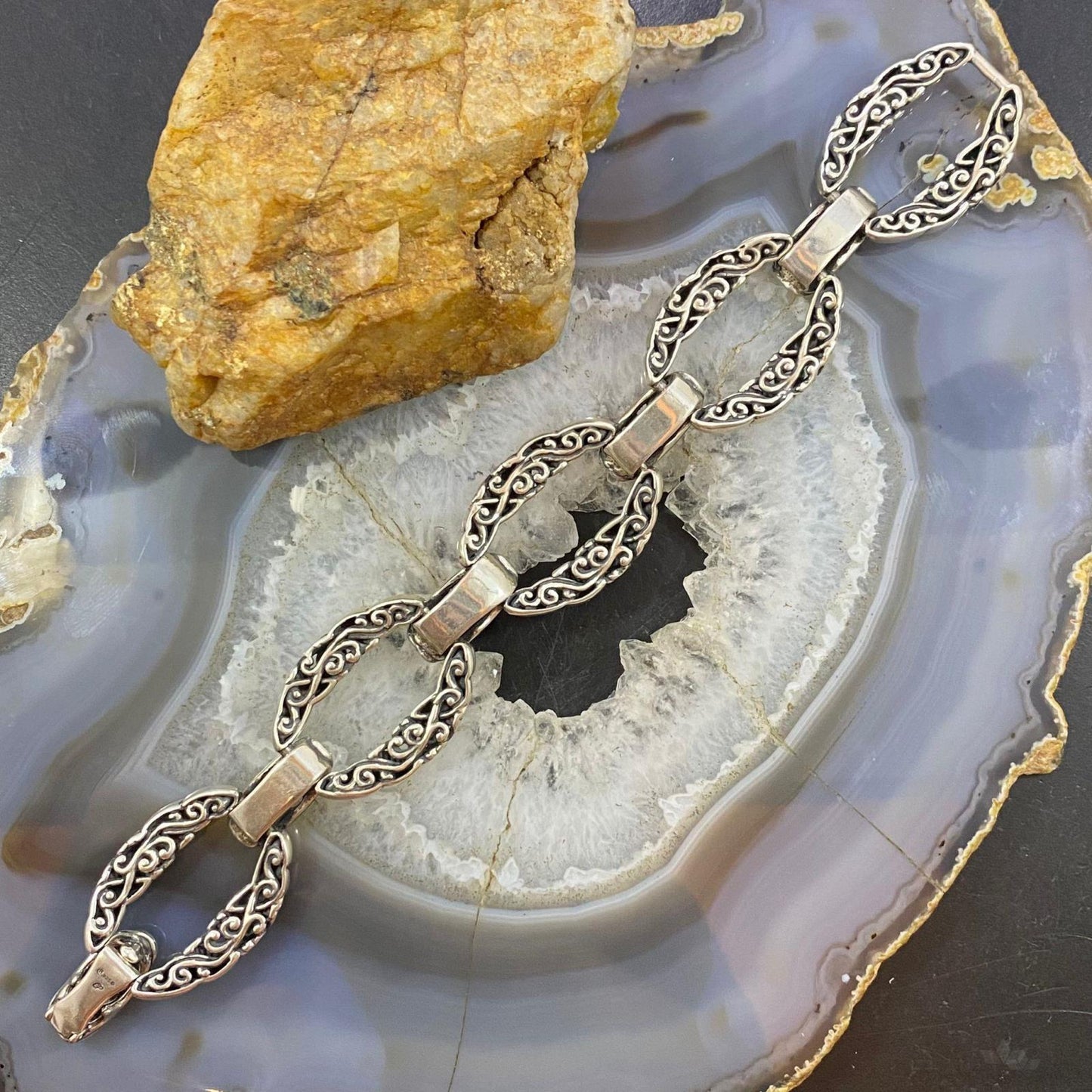 Carolyn Pollack Sterling Silver Decorated Foldover 5 Link Bracelet For Women