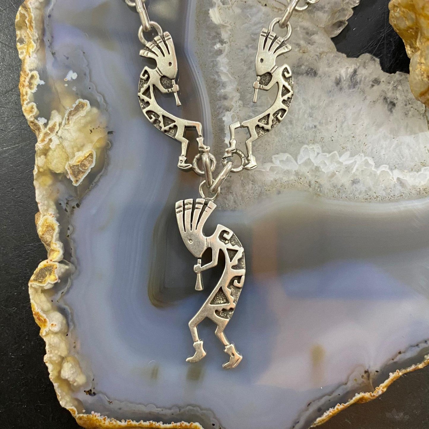 Vintage Native American Silver 5 Kokopelli Adjustable Necklace For Women