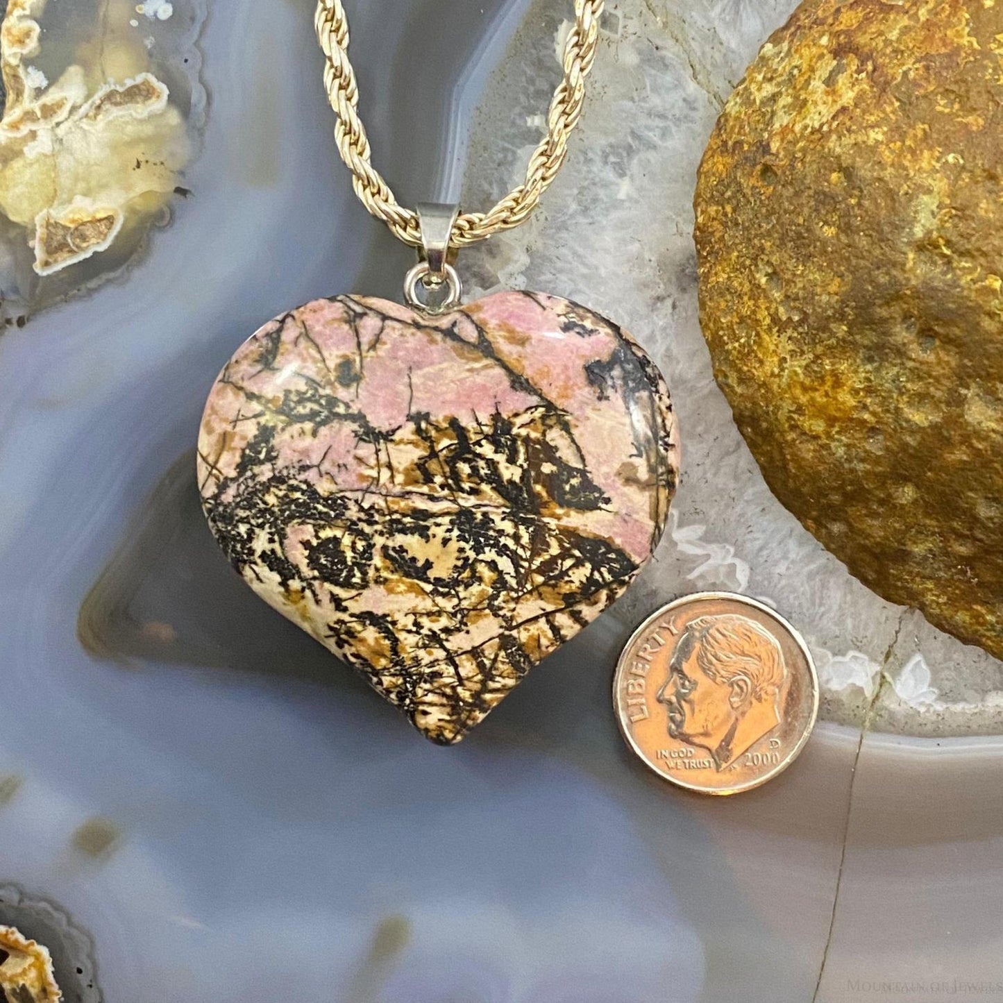 Heart Shape Slab Rhodonite Fashion Pendant For Women