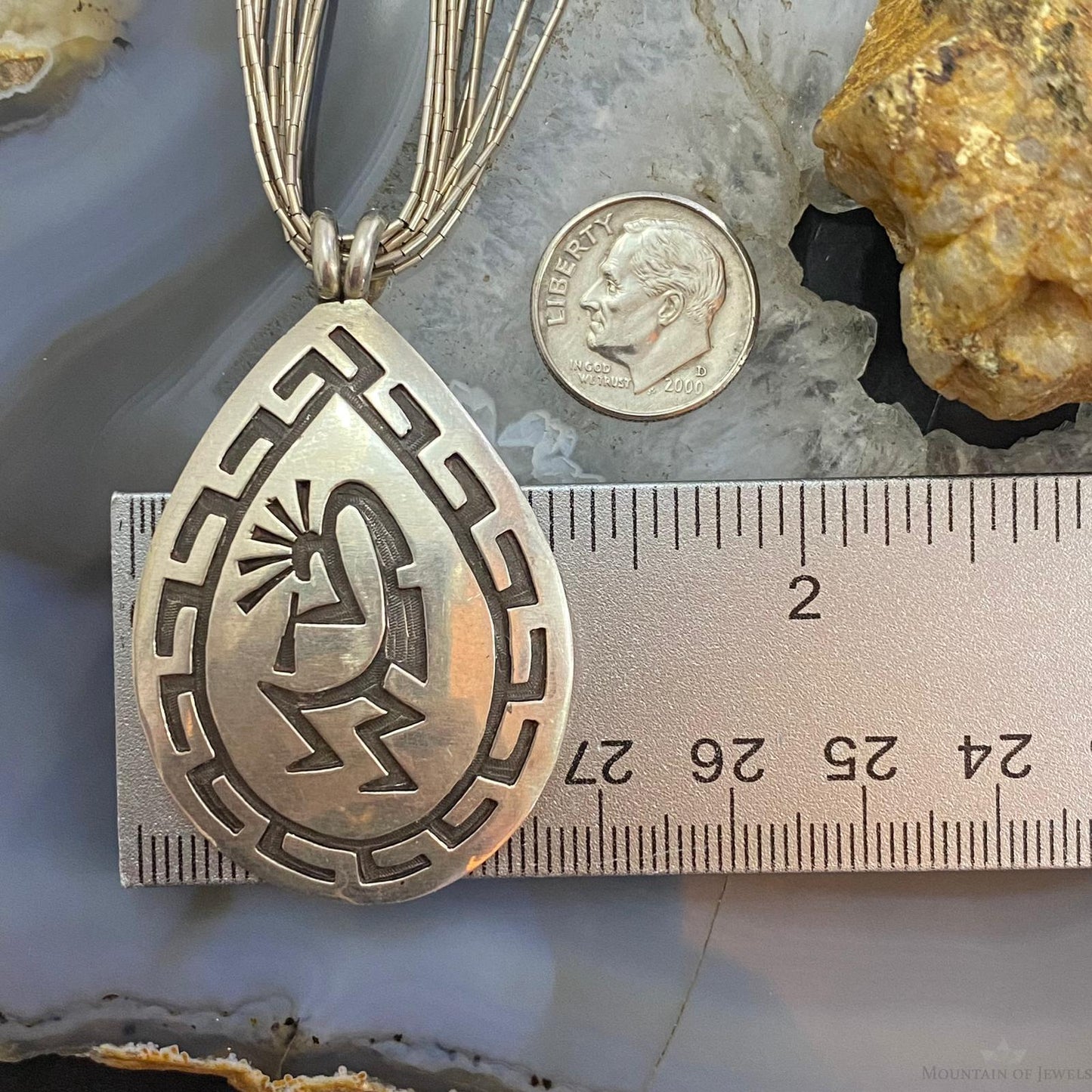 Vintage Native American Sterling Silver Hopi Kokopelli Pendant w/Liquid Silver Necklace