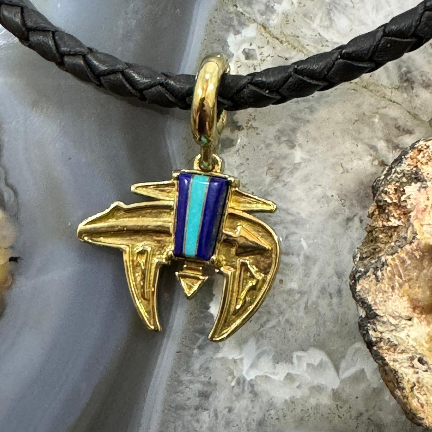 Carolyn Pollack Brass Multi Gemstone Inlay Fetish Bear Unisex Enhancer Pendant