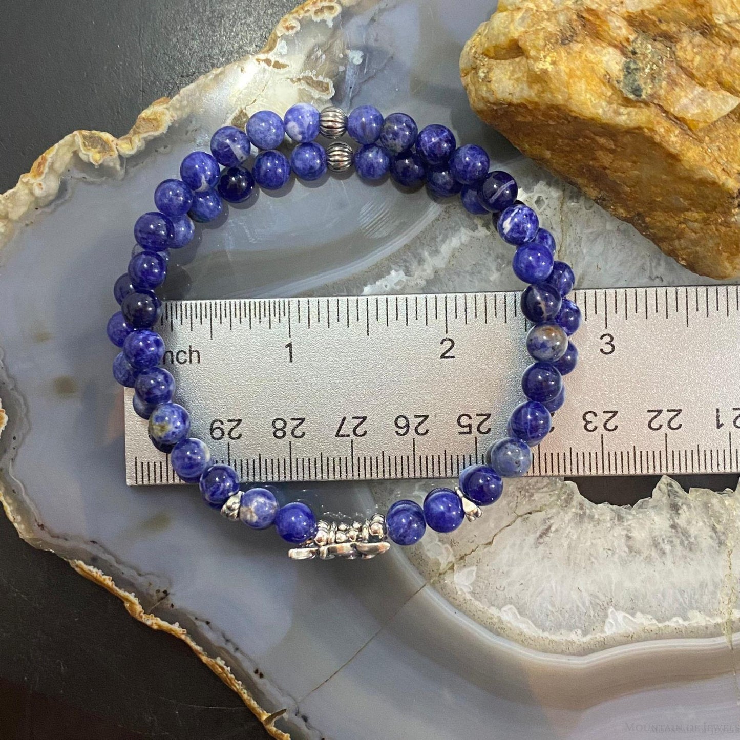 Carolyn Pollack Sterling Silver 2 Strand Sodalite Bead With Dove Stretch Bracelet For Women