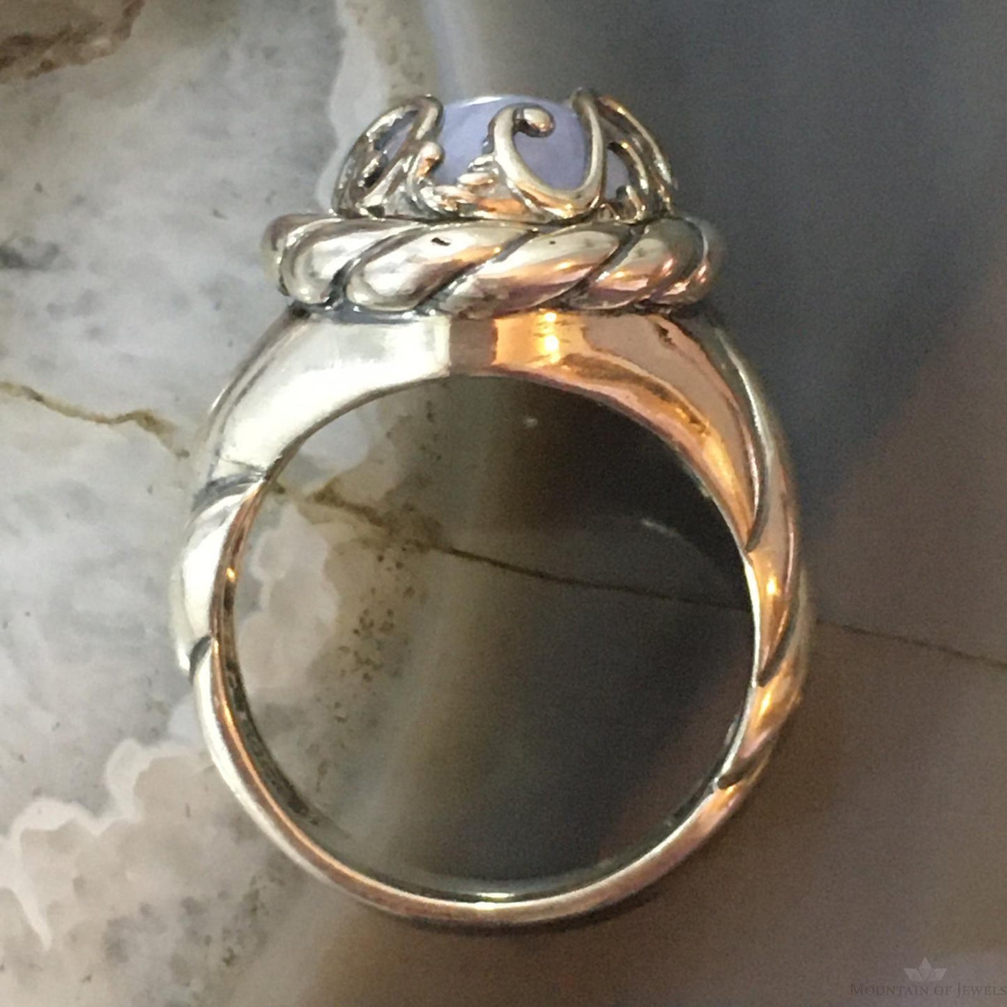Carolyn Pollack Sterling Silver Oval Blue Lace Agate Decorated Ring Size 8 For Women