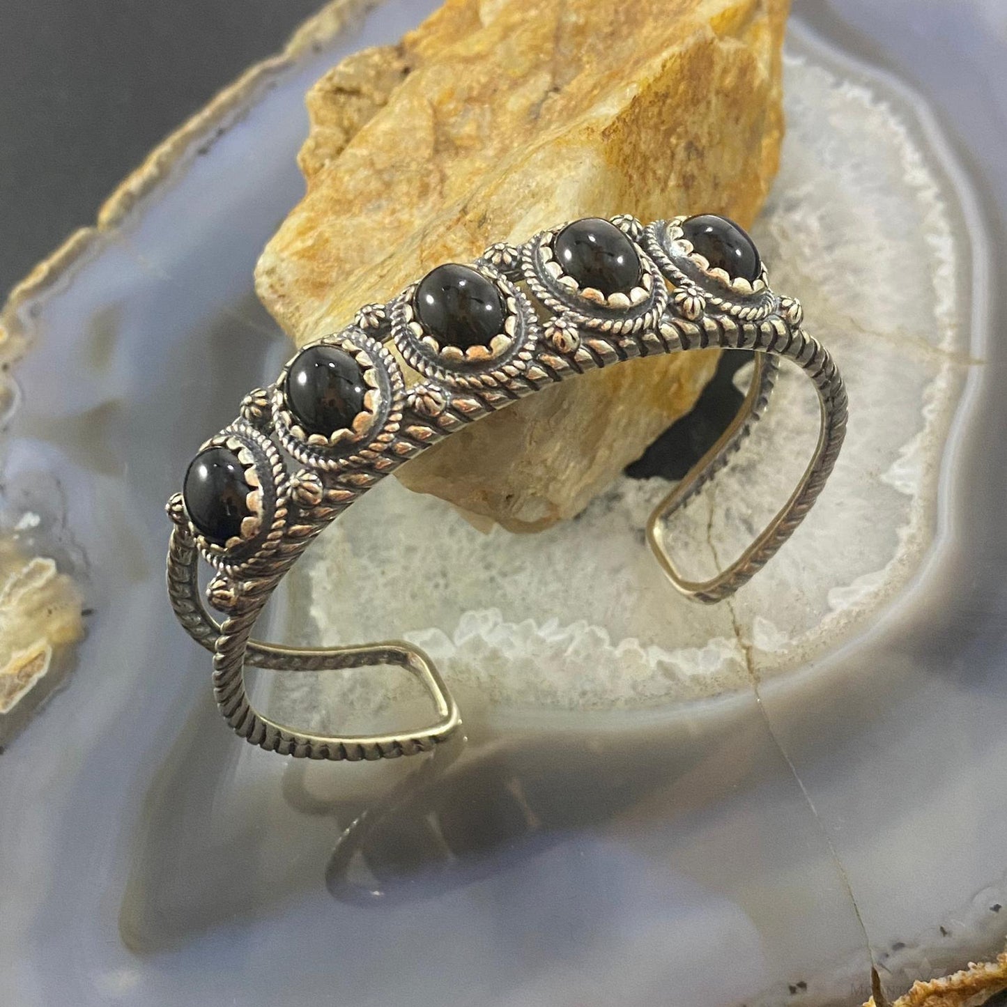 Carolyn Pollack Southwestern Style Sterling Silver Black Onyx Row Bracelet For Women