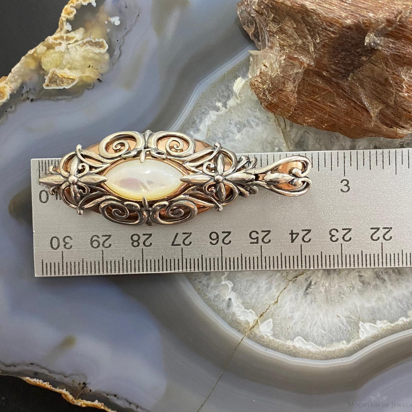 Carolyn Pollack Southwestern Style Sterling Silver & Brass Mother of Pearl Decorated Pendant For Women