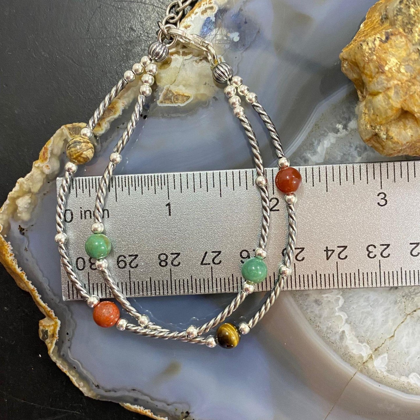 Carolyn Pollack Sterling Silver Multi Gemstone Decorated 2 Strand Link Bracelet For Women