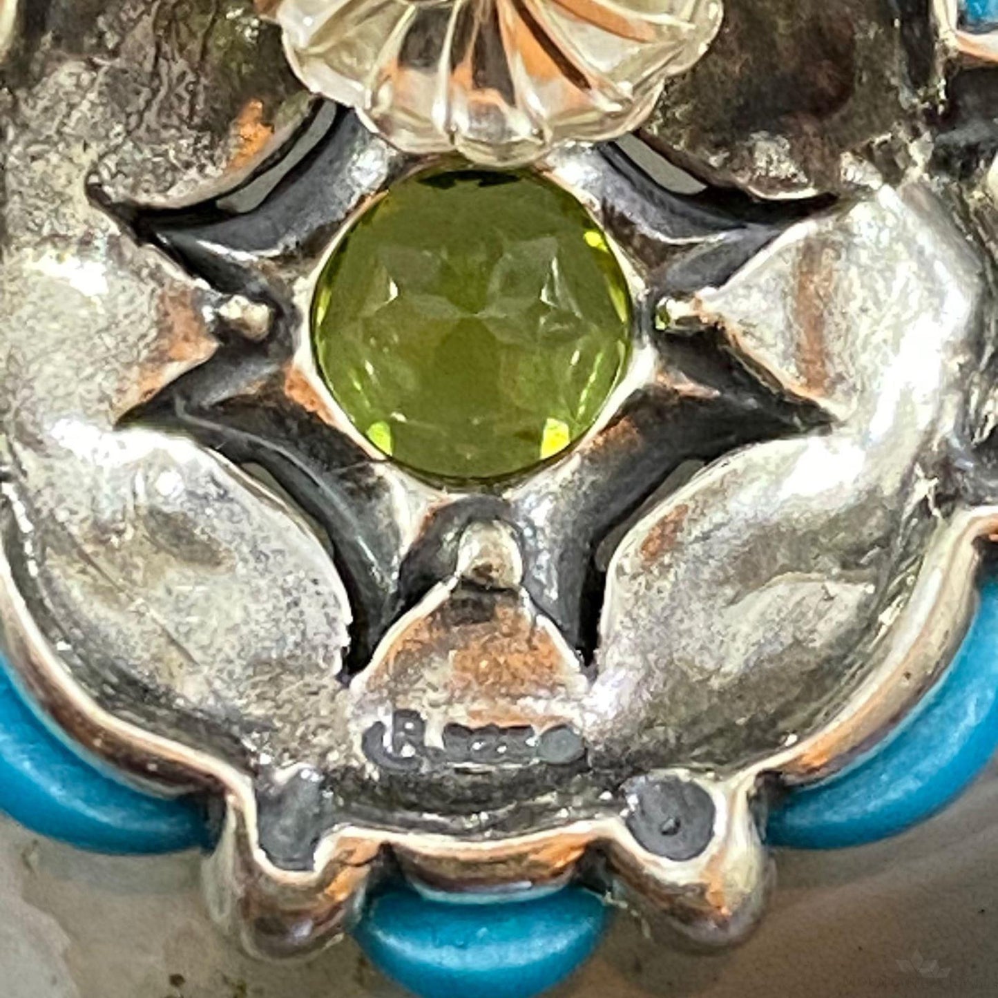 Carolyn Pollack Sterling Silver Turquoise & Faceted Peridot Flower Stud Earrings For Women