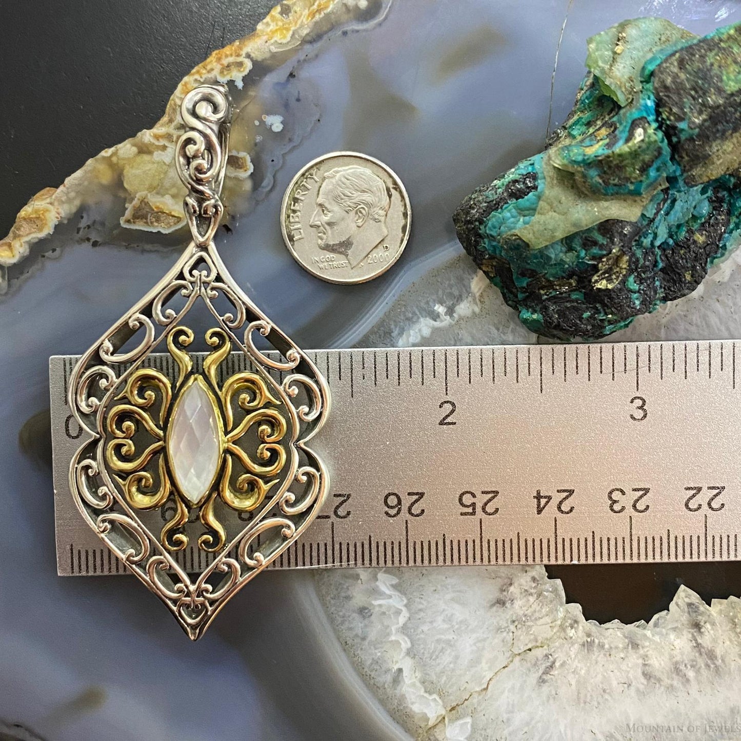 Carolyn Pollack Vintage Southwestern Style Sterling Silver & Brass Moonstone Pendant For Women