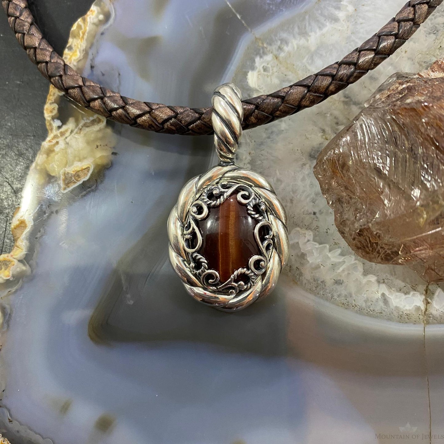 Carolyn Pollack Sterling Silver Tiger's Eye Decorated Enhancer Pendant For Women