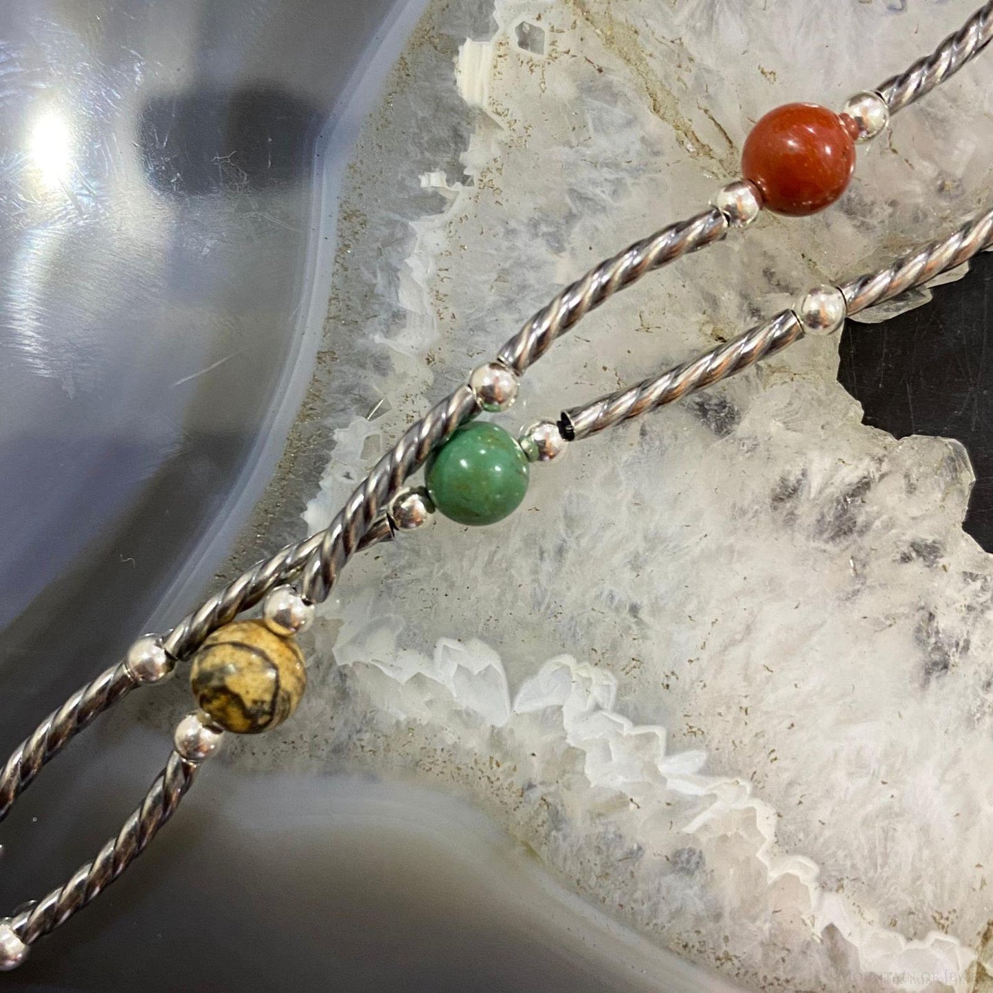 Carolyn Pollack Sterling Silver Multi Gemstone Decorated 2 Strand Link Bracelet For Women