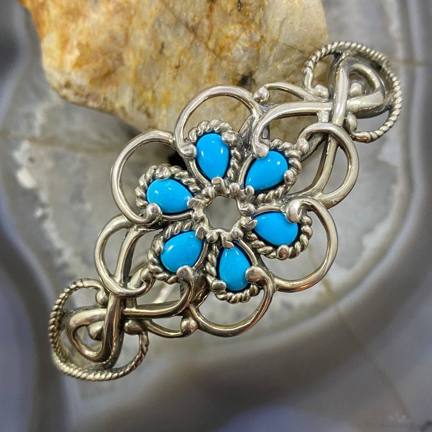 Carolyn Pollack Vintage Southwestern Style Sterling Silver Turquoise Floral Bracelet For Women