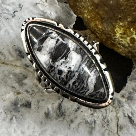 Native American Sterling Silver Marquise White Buffalo Ring Size 9 For Women