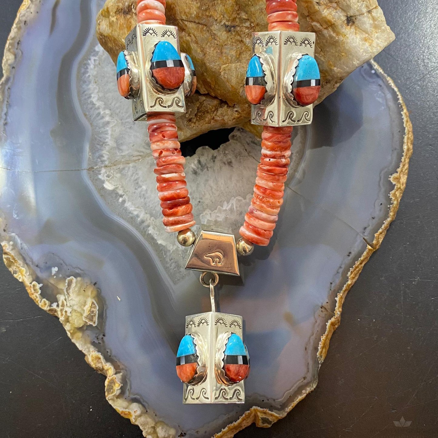 Cliffton Aguilar Santo Domingo Sterling Silver Spiny Oyster Heishi Beads 20" Necklace For Women