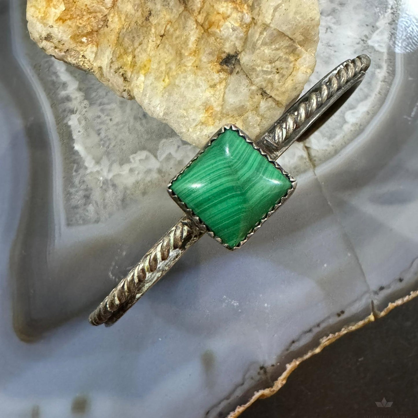 Vintage Native American Silver Square Malachite Decorated Bracelet For Women