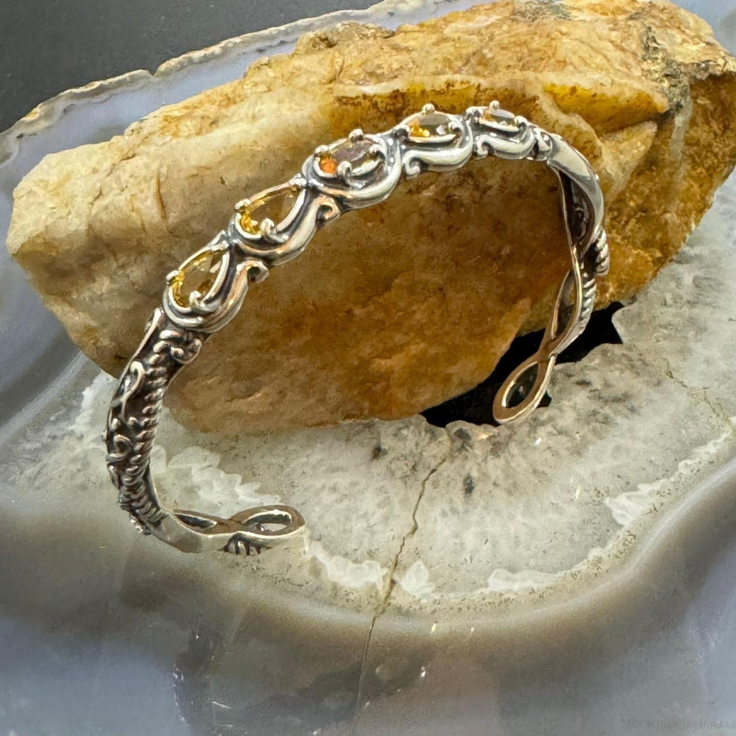 Carolyn Pollack Sterling Silver 5 Faceted Citrine Decorated Bracelet For Women