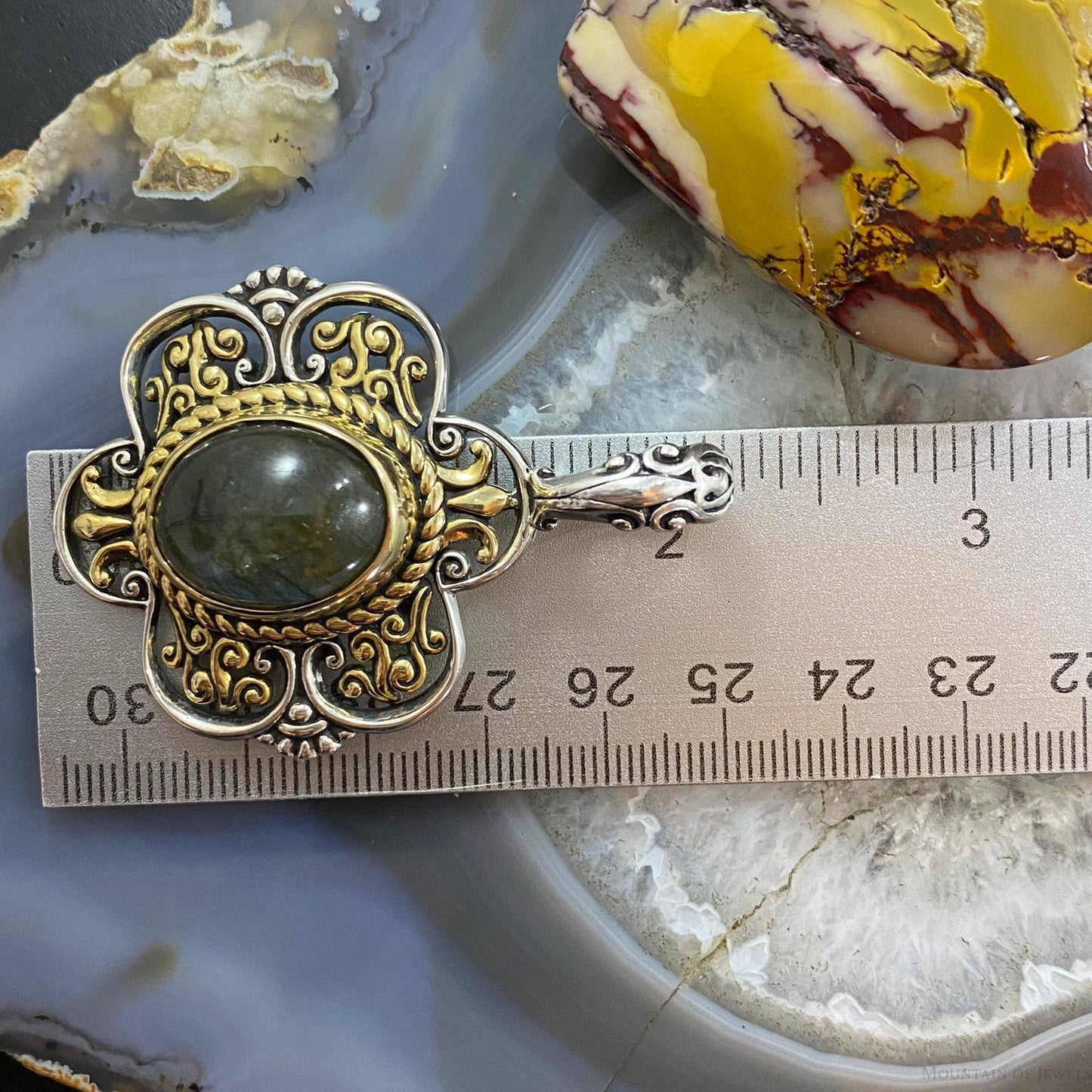Carolyn Pollack Southwestern Style Sterling Silver & Brass Labradorite Decorated Pendant For Women