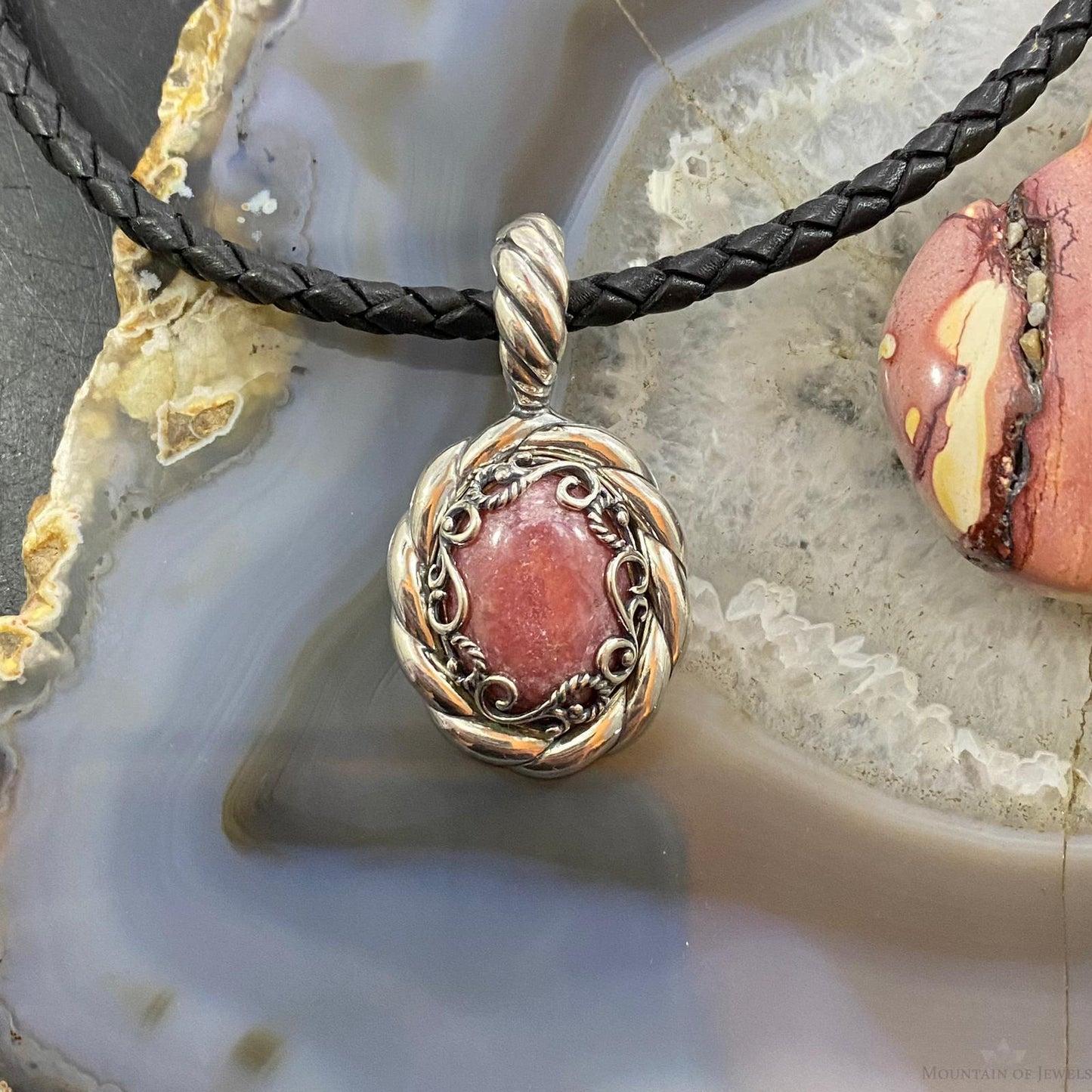 Carolyn Pollack Sterling Silver Rhodonite Decorated Enhancer Pendant For Women
