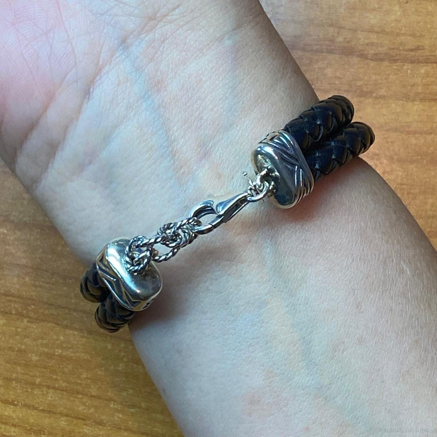 Carolyn Pollack Sterling Silver & Brass Braided Leather Mosaic Inlay Bracelet For Women