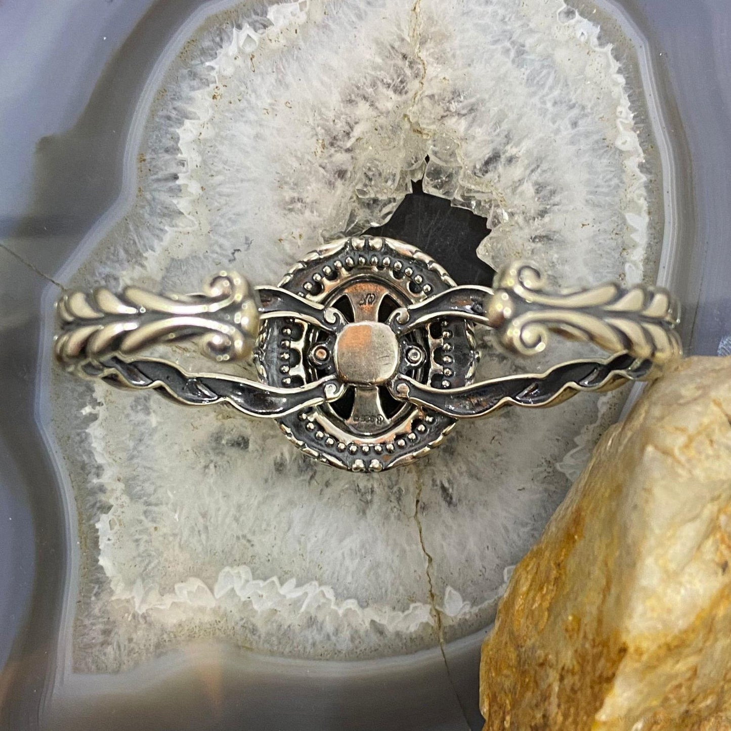 Carolyn Pollack Sterling Silver Large Oval Onyx Decorated Bracelet For Women