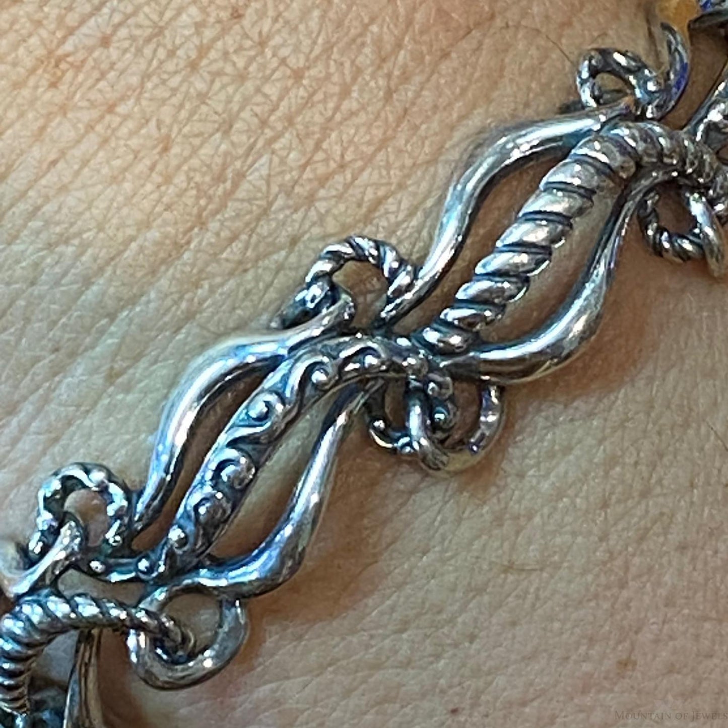 Carolyn Pollack Sterling Silver 7" Decorated Curvy Link Bracelet For Women