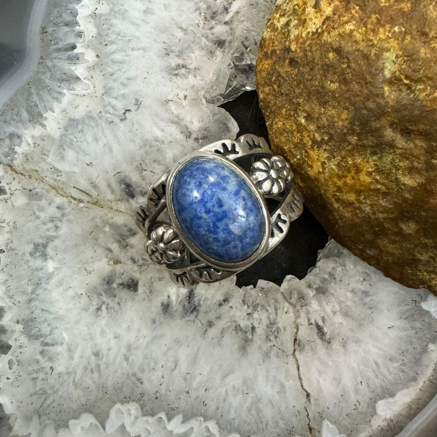 Carolyn Pollack Sterling Silver Oval Denim Lapis Decorated Ring For Women