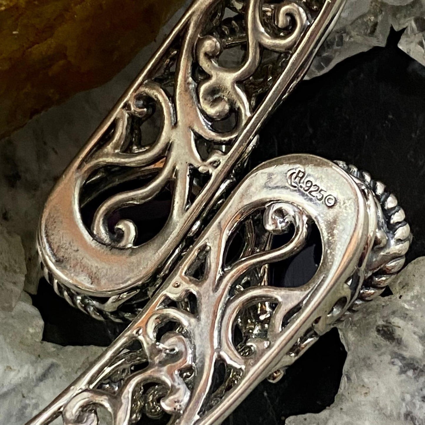 Carolyn Pollack Sterling Silver Amethyst Doublet Overlapping Decorated Hinged Bracelet