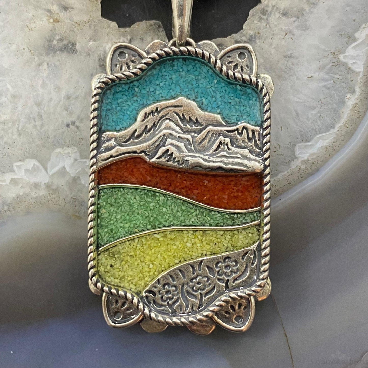 Carolyn Pollack Southwestern Style Sterling Silver Multi Gemstone Landscape Pendant For Women