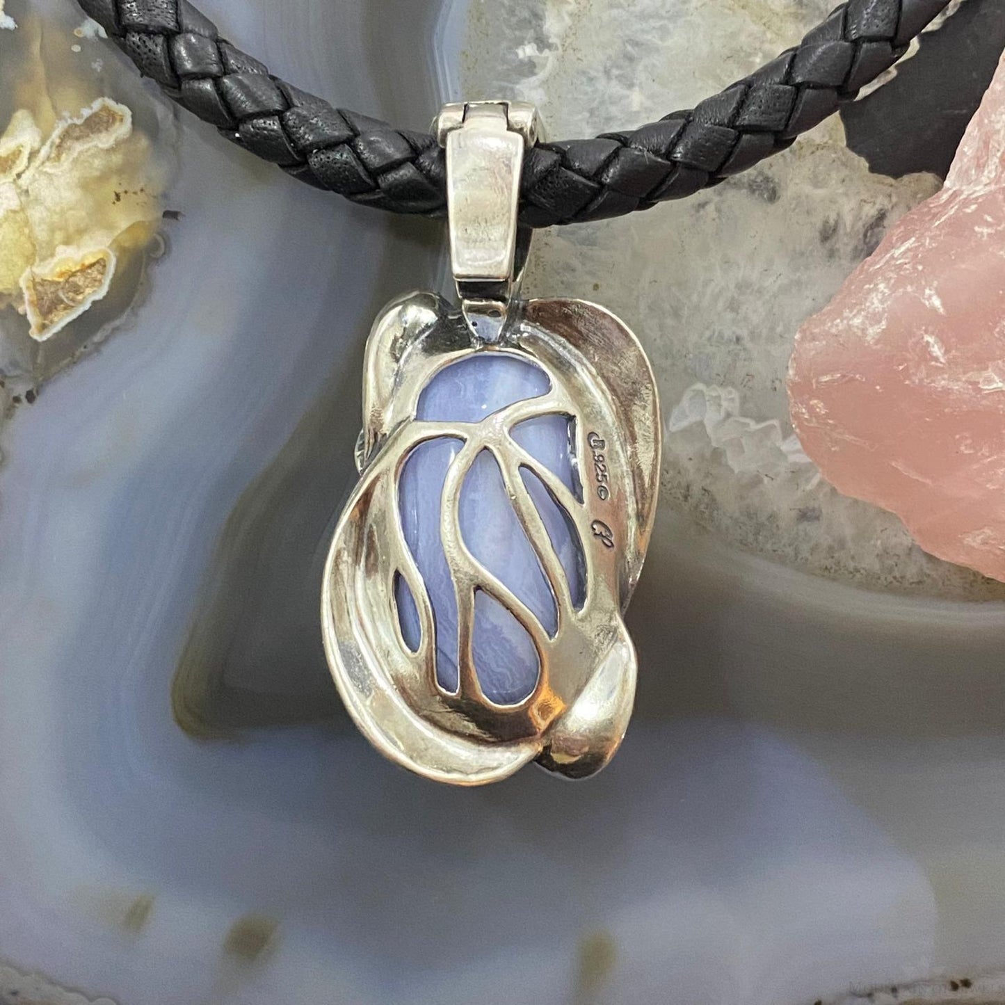 Carolyn Pollack Southwestern Style Sterling Silver Blue Lace Agate Pendant For Women