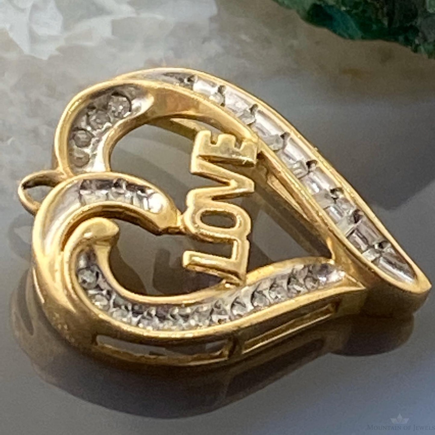 10K Yellow Gold Diamonds LOVE Heart Shape Pendant Necklace For Women