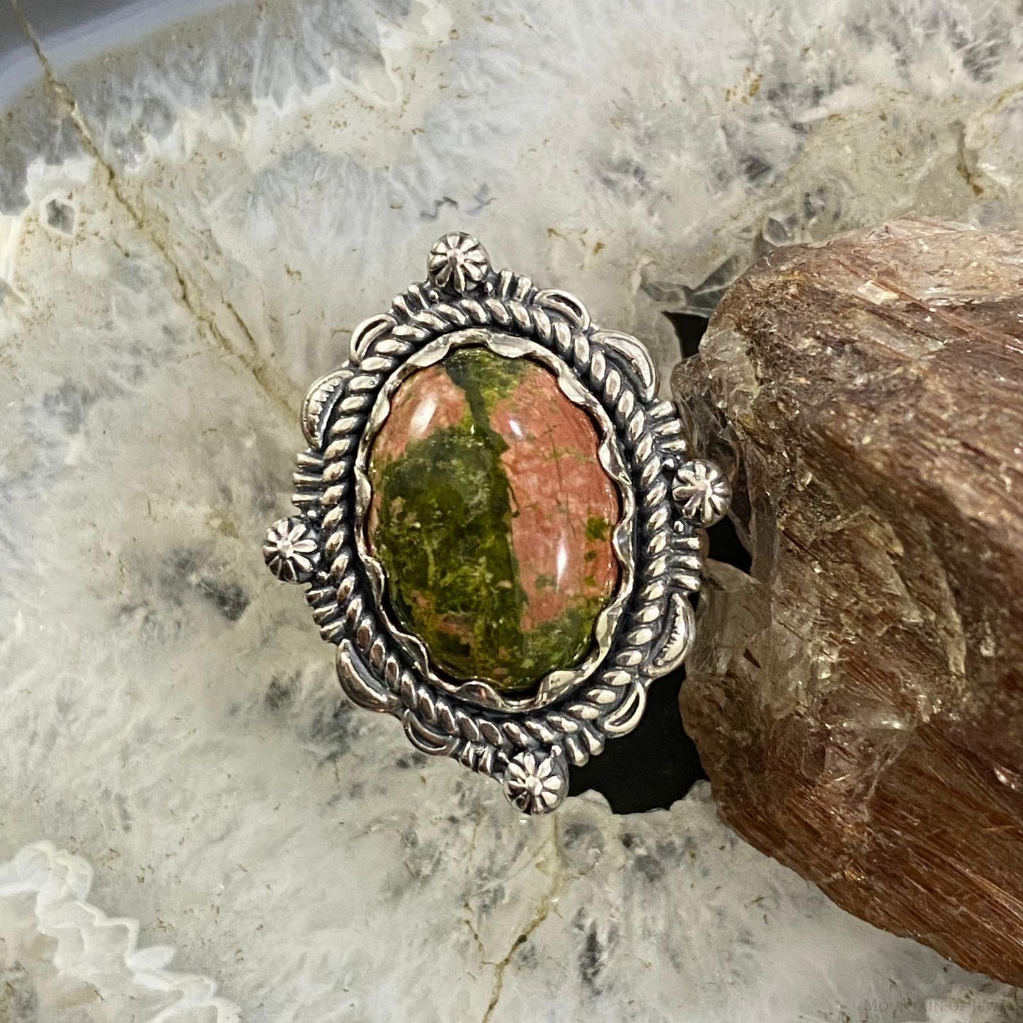 Carolyn Pollack Southwestern Style Sterling Silver Oval Unakite Decorated Ring Size 8.5 For Women