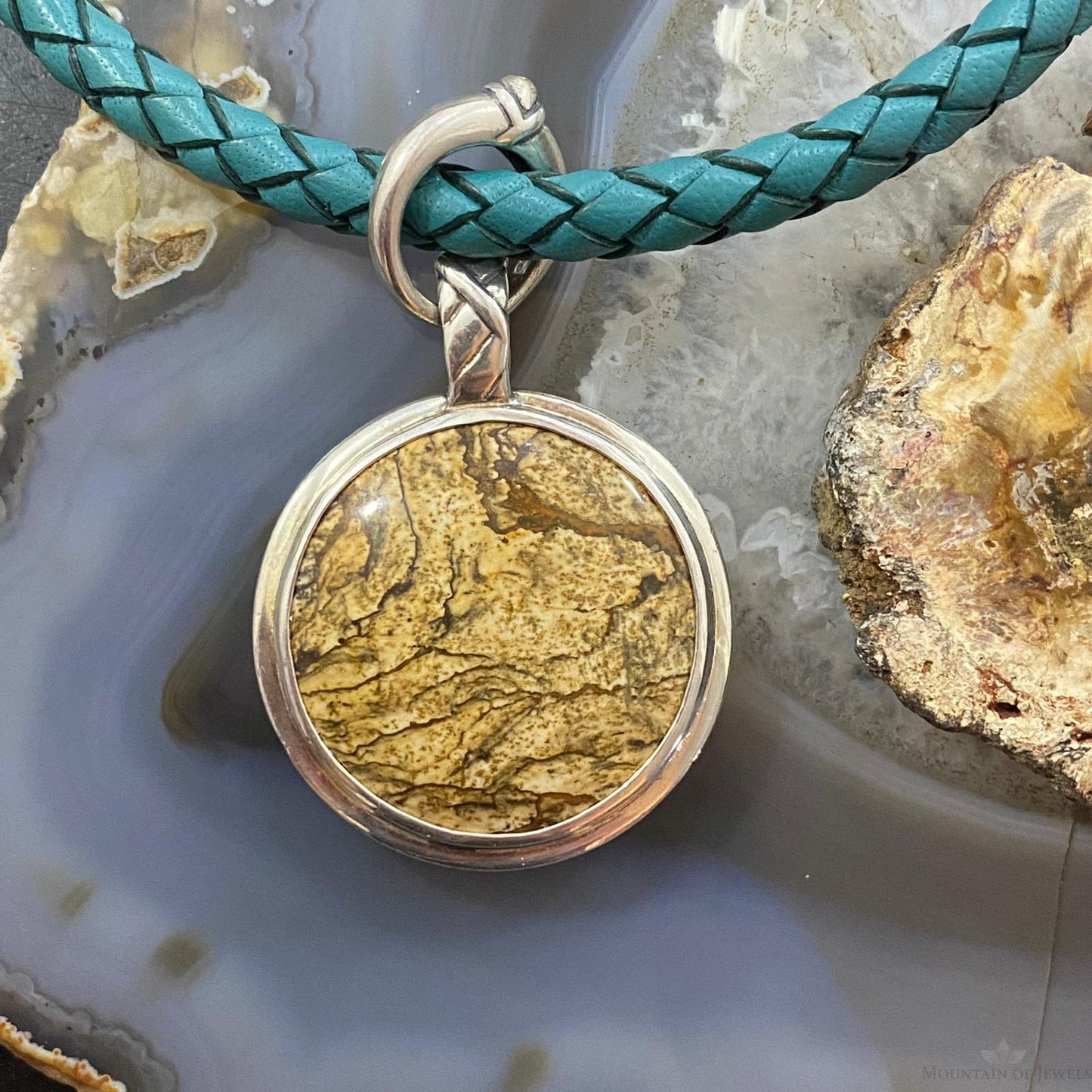 Carolyn Pollack Southwestern Style Sterling Silver Double Sided Round Agate Pendant For Women