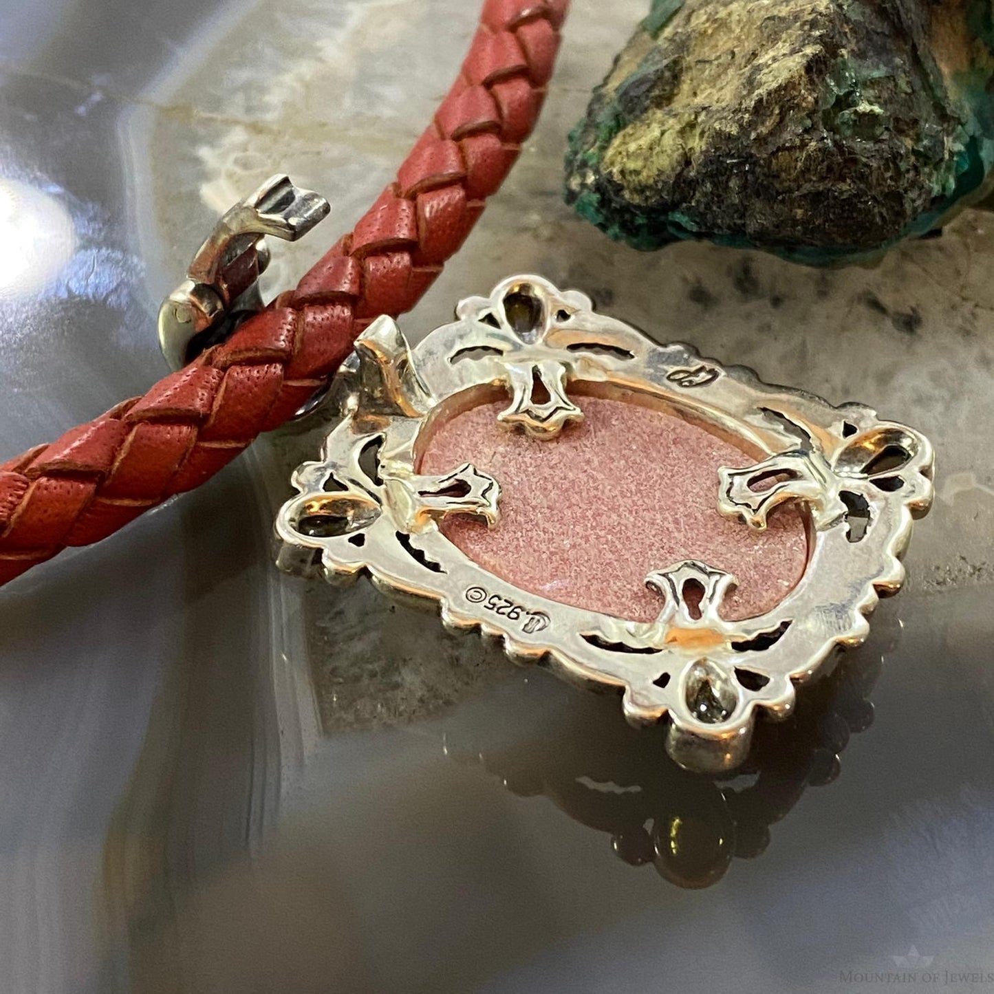 Carolyn Pollack Southwestern Style Sterling Silver Rhodonite & Smoky Quartz Pendant For Women