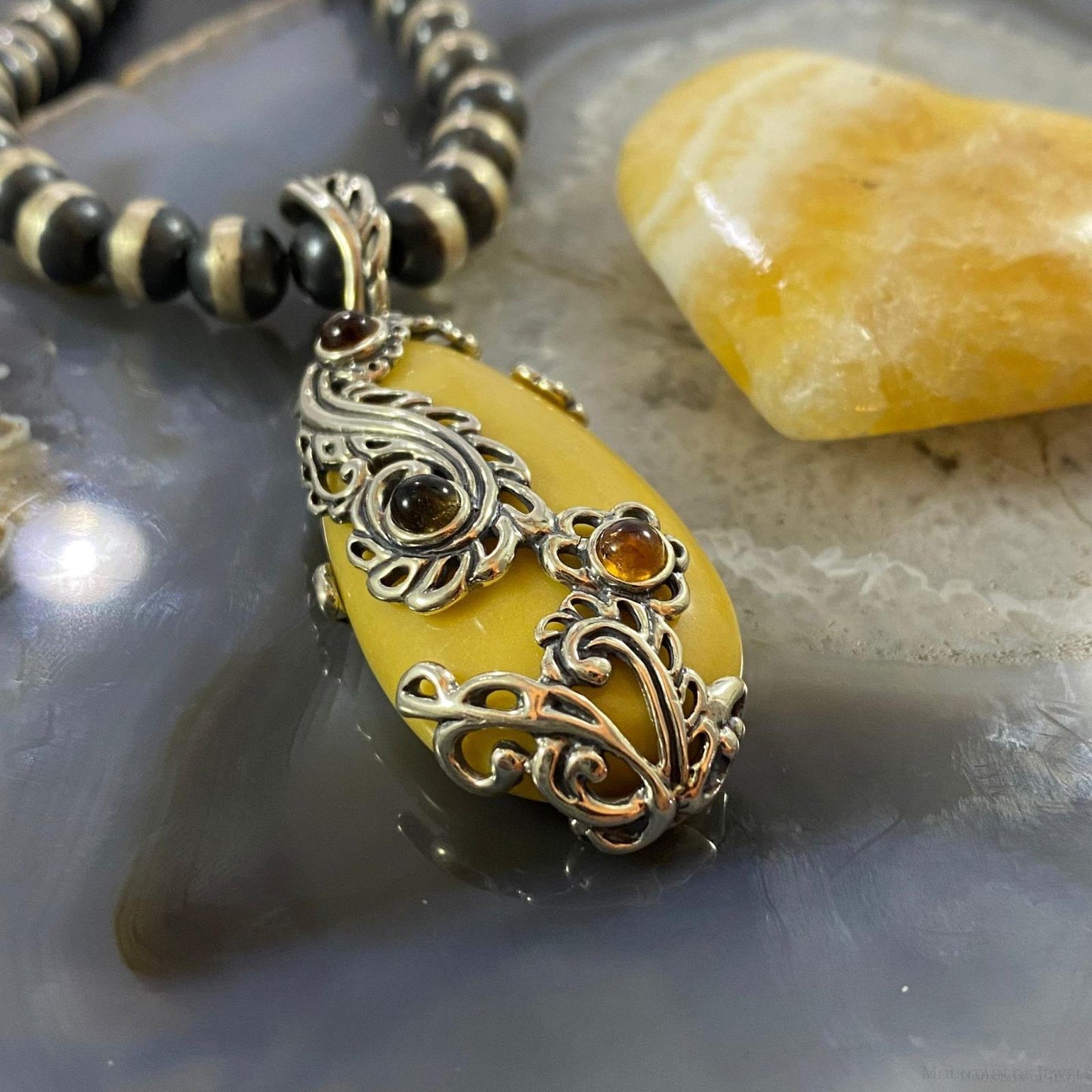 Carolyn Pollack Southwestern Style Sterling Silver Yellow Jasper & Citrine Pendant For Women
