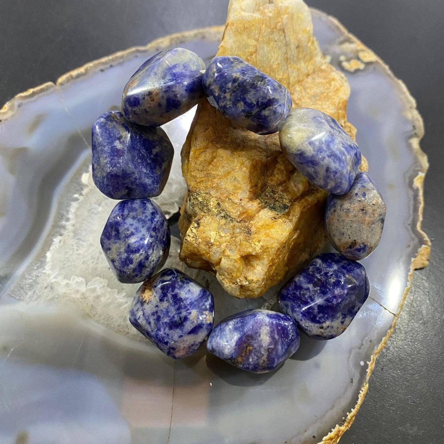 Carolyn Pollack Vintage 9 Chunky Sodalite Beads Stretch Bracelet For Women