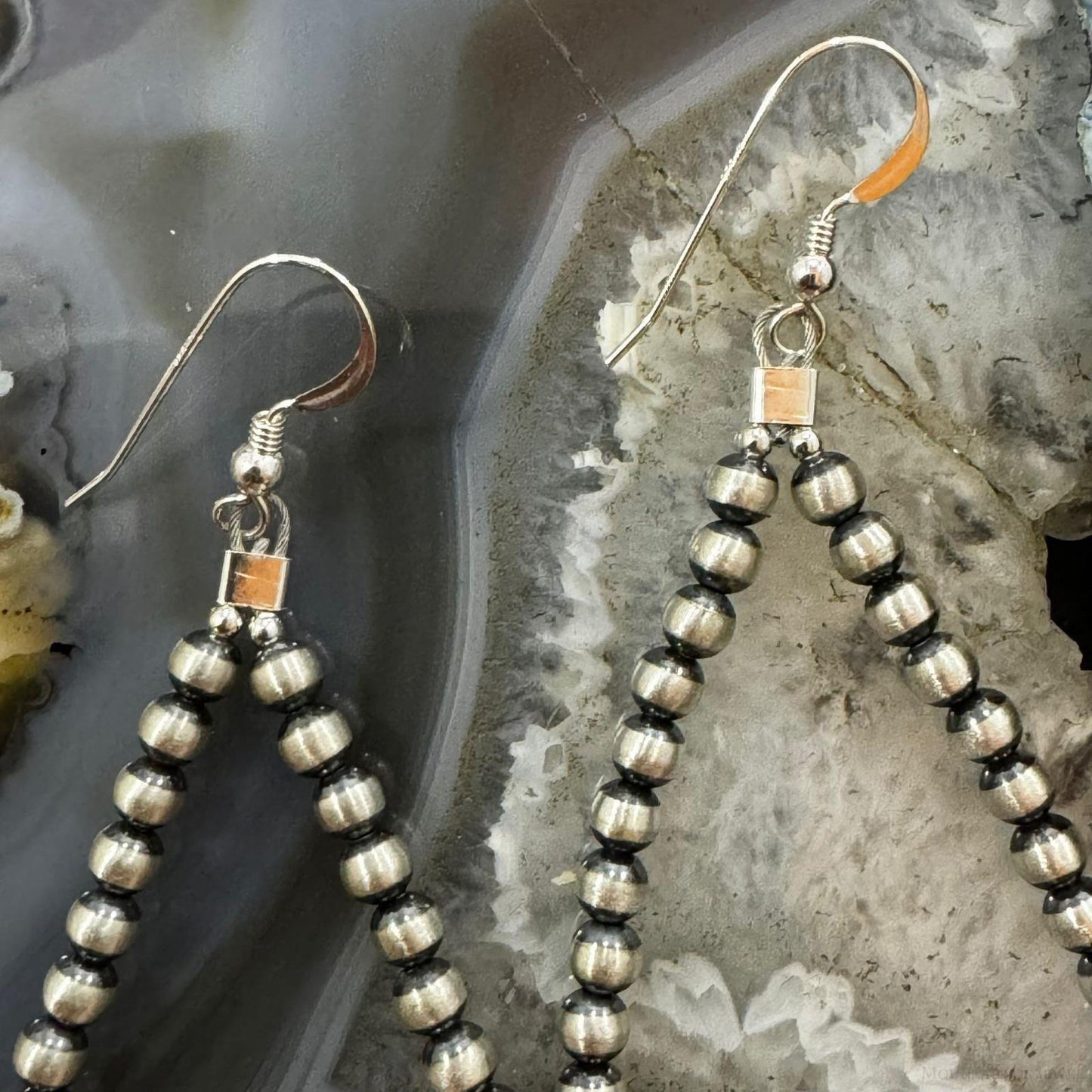 Navajo Pearl Beads 3mm & Turquoise Bead 5 mm Sterling Silver Dangle Earrings For Women
